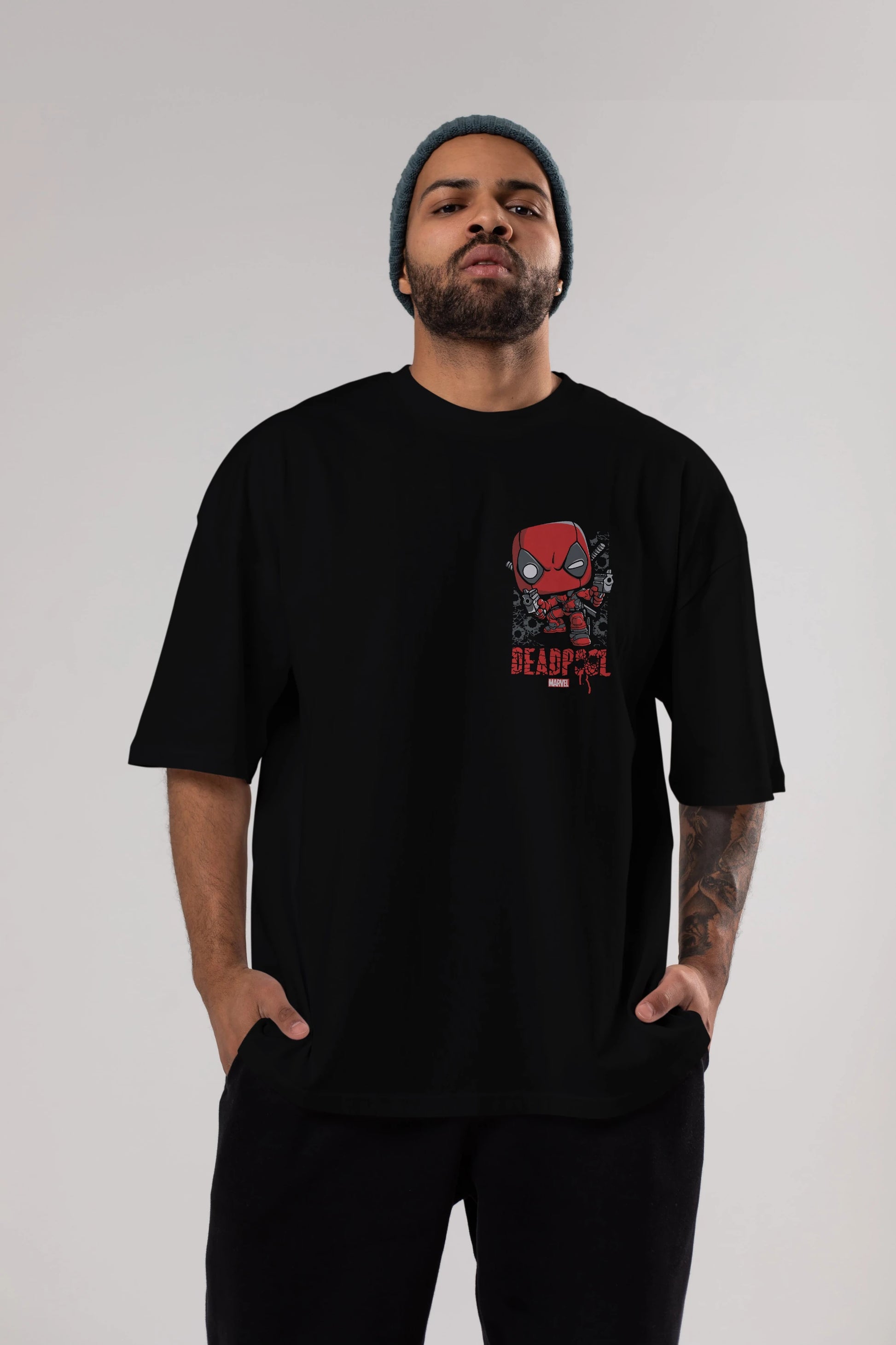 Deadpool (8) Ön Sol Baskılı Oversize t-shirt Erkek Kadın Unisex %100 Pamuk Bisiklet Yaka tişort