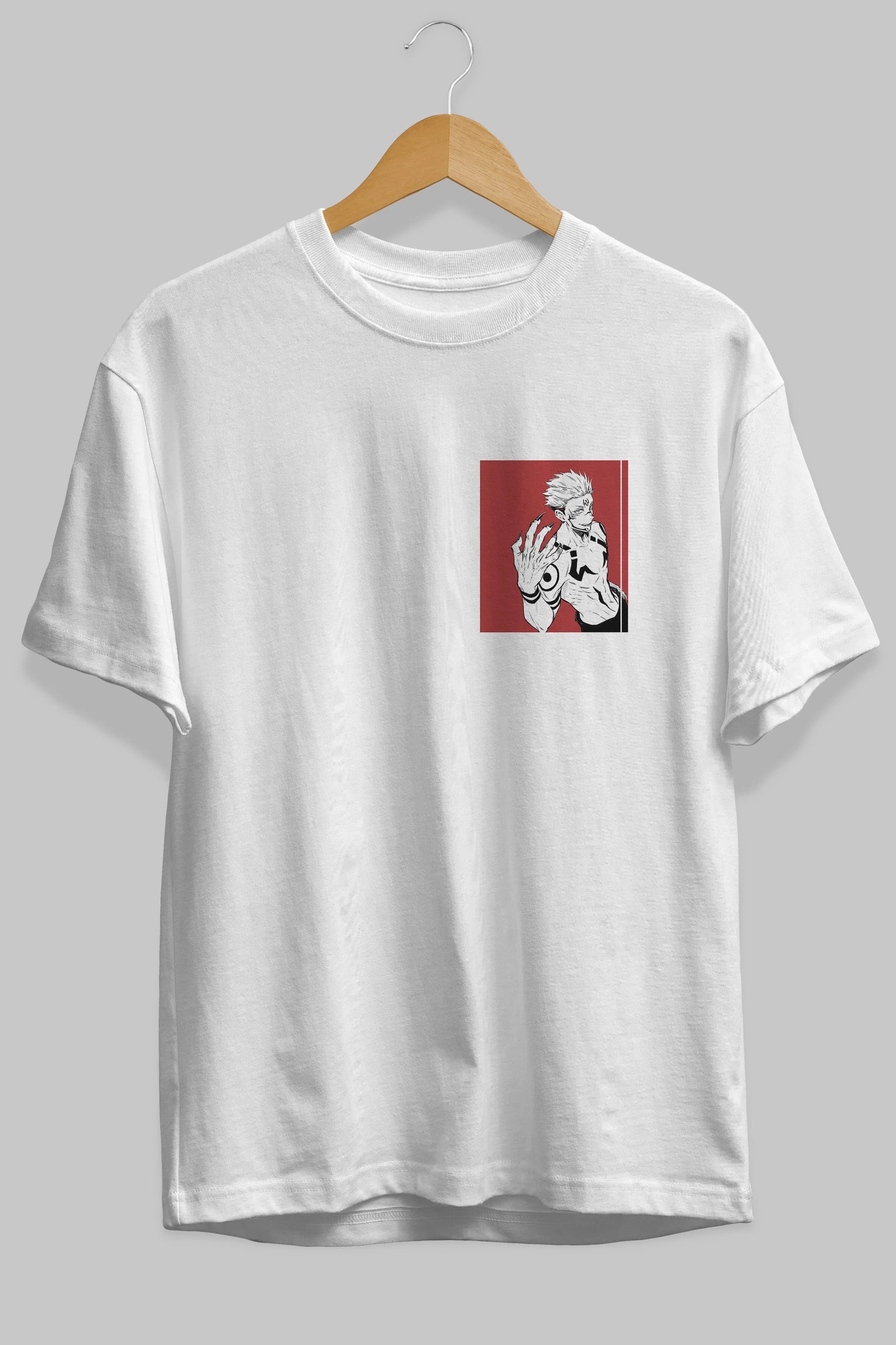 Sukuna Ryoumen 2 Ön Sol Baskılı Oversize t-shirt Erkek Kadın Unisex %100 Pamuk Bisiklet Yaka tişort