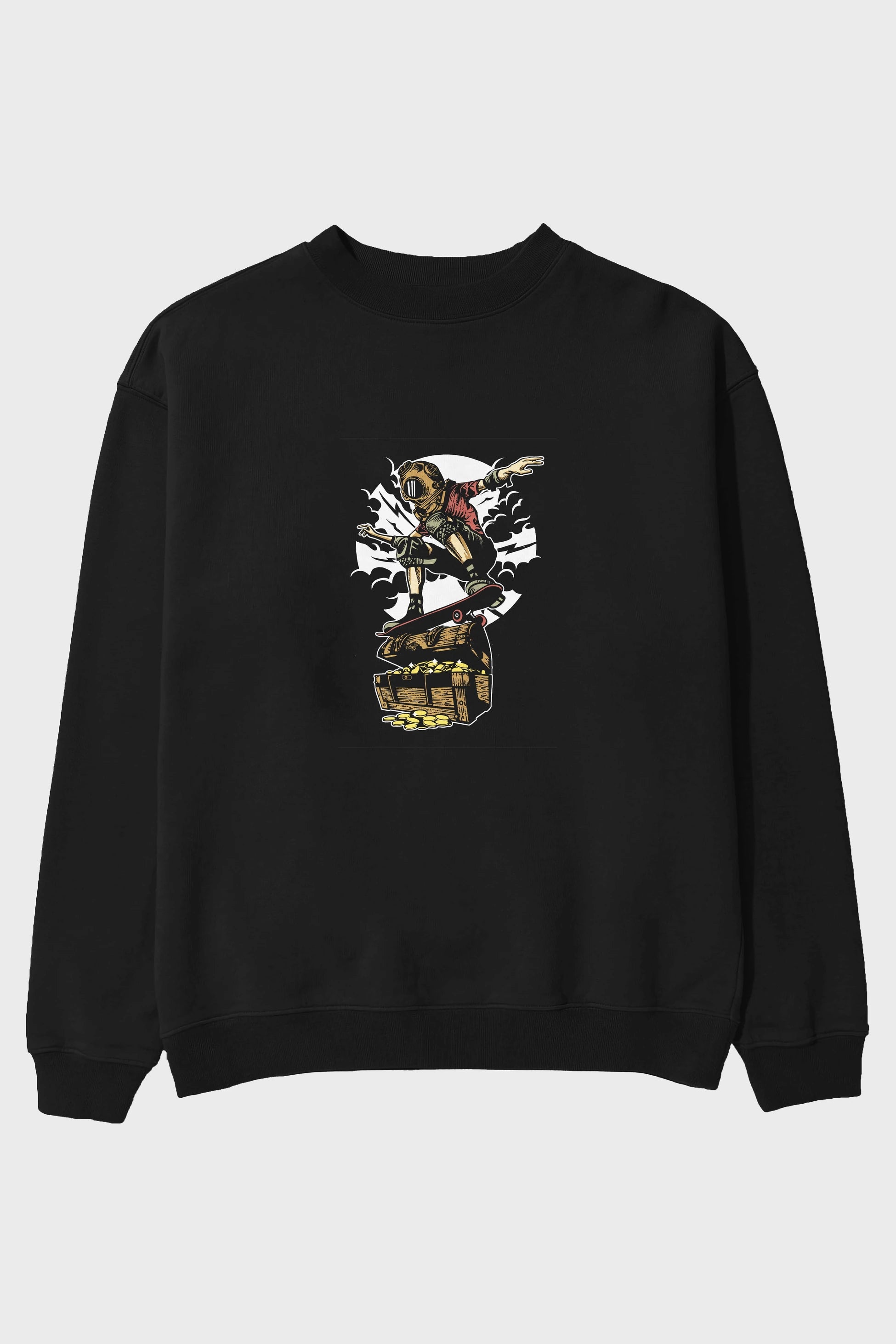 Diver Skater Treasure Ön Baskılı Oversize Sweatshirt Erkek Kadın Unisex