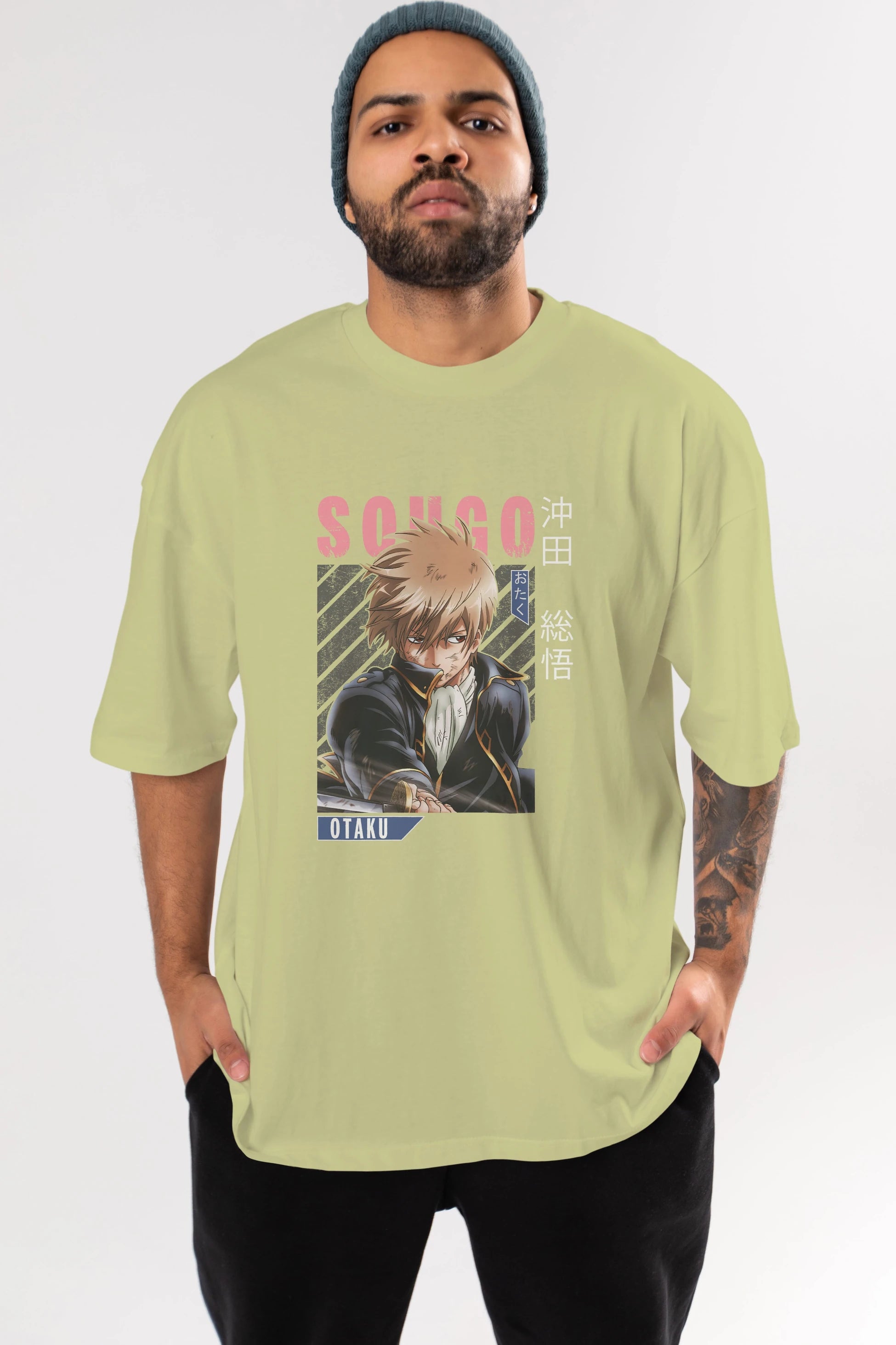 Sougo Okita GINTAMA Anime Ön Baskılı Oversize t-shirt %100 pamuk Erkek Kadın Unisex
