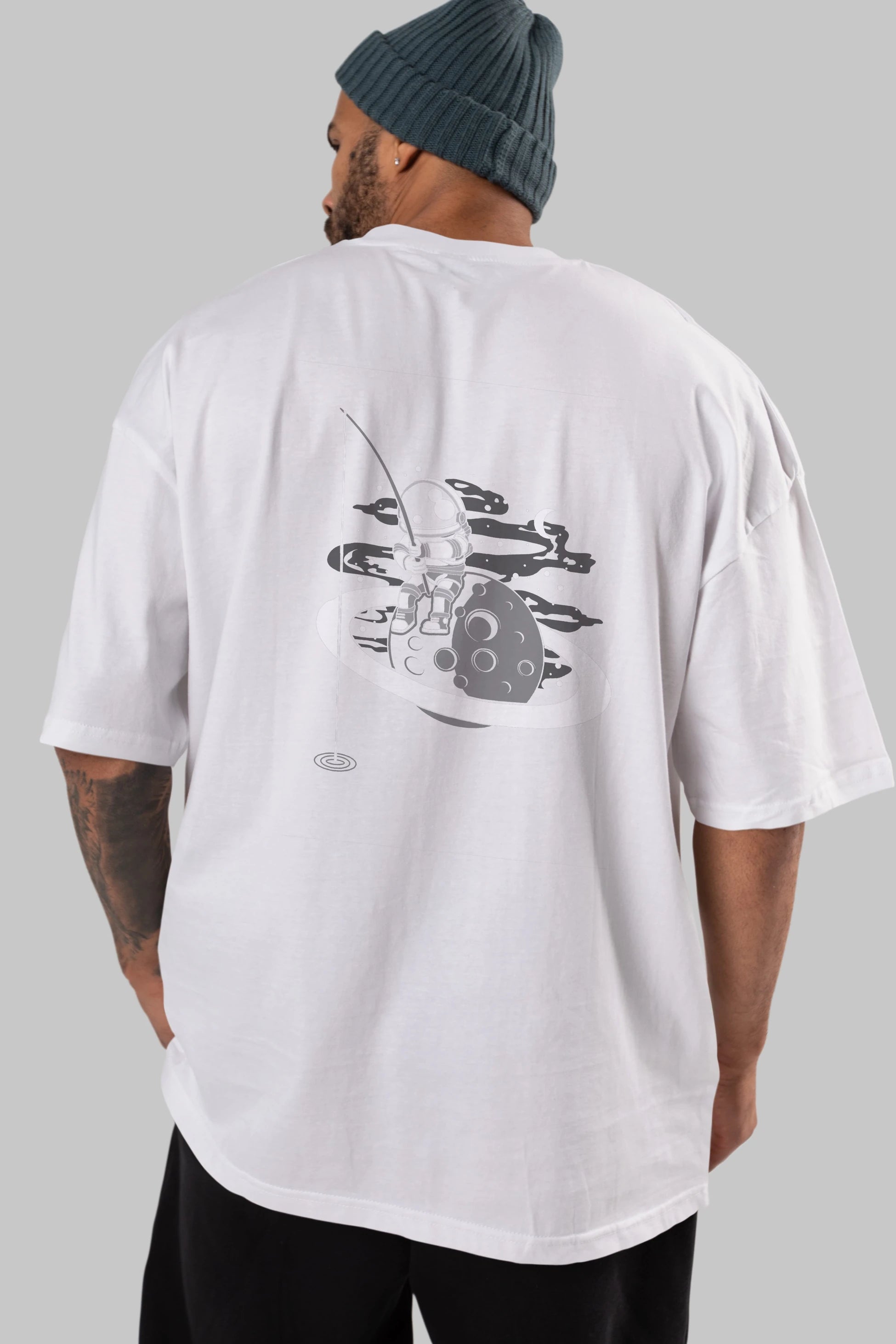 Astronaut  Fishing Arka Baskılı Oversize t-shirt Erkek Kadın Unisex