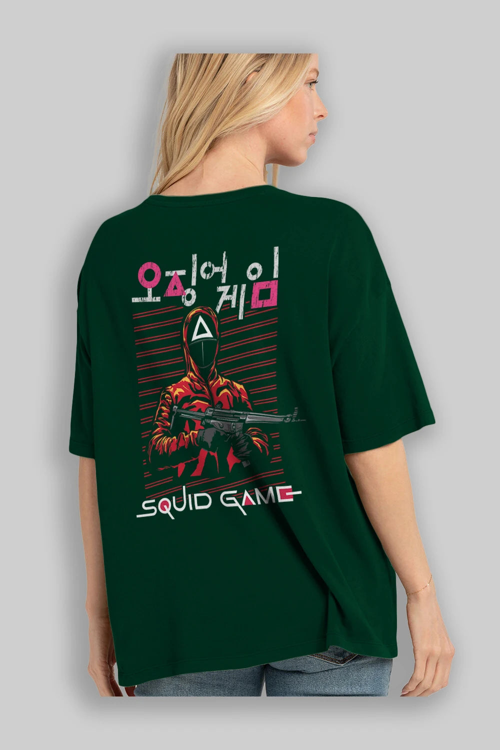 Squid Game (2) Arka Baskılı Oversize t-shirt Erkek Kadın Unisex %100 Pamuk Bisiklet Yaka tişort