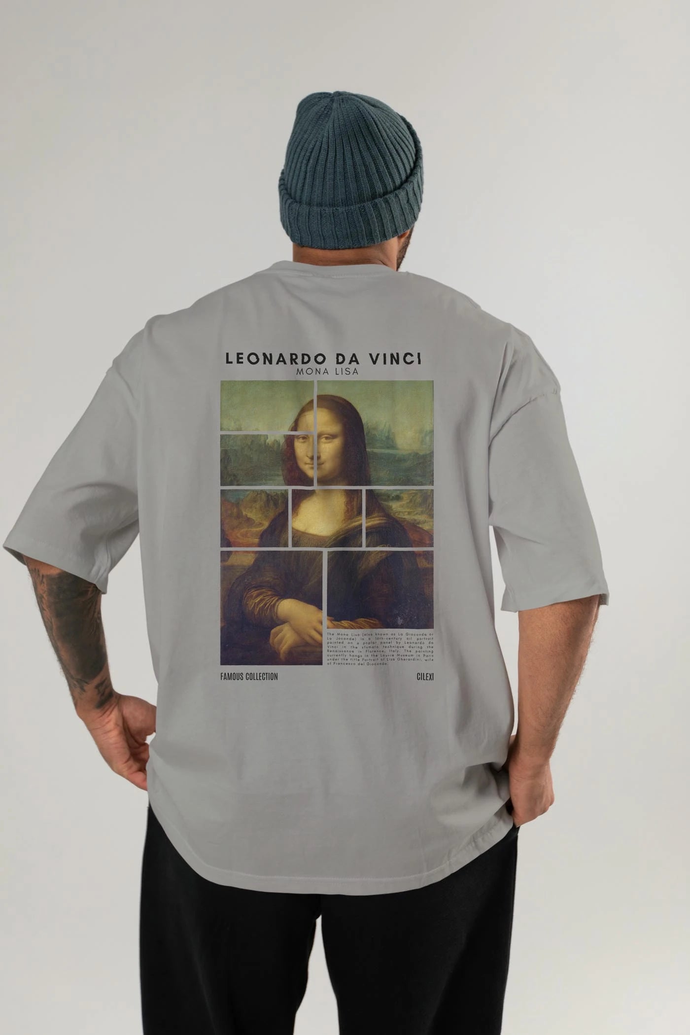 Leonardo Da Vinci Mona Lisa Arka Baskılı Oversize t-shirt Erkek Kadın Bisiklet Yaka Pamuk tişort