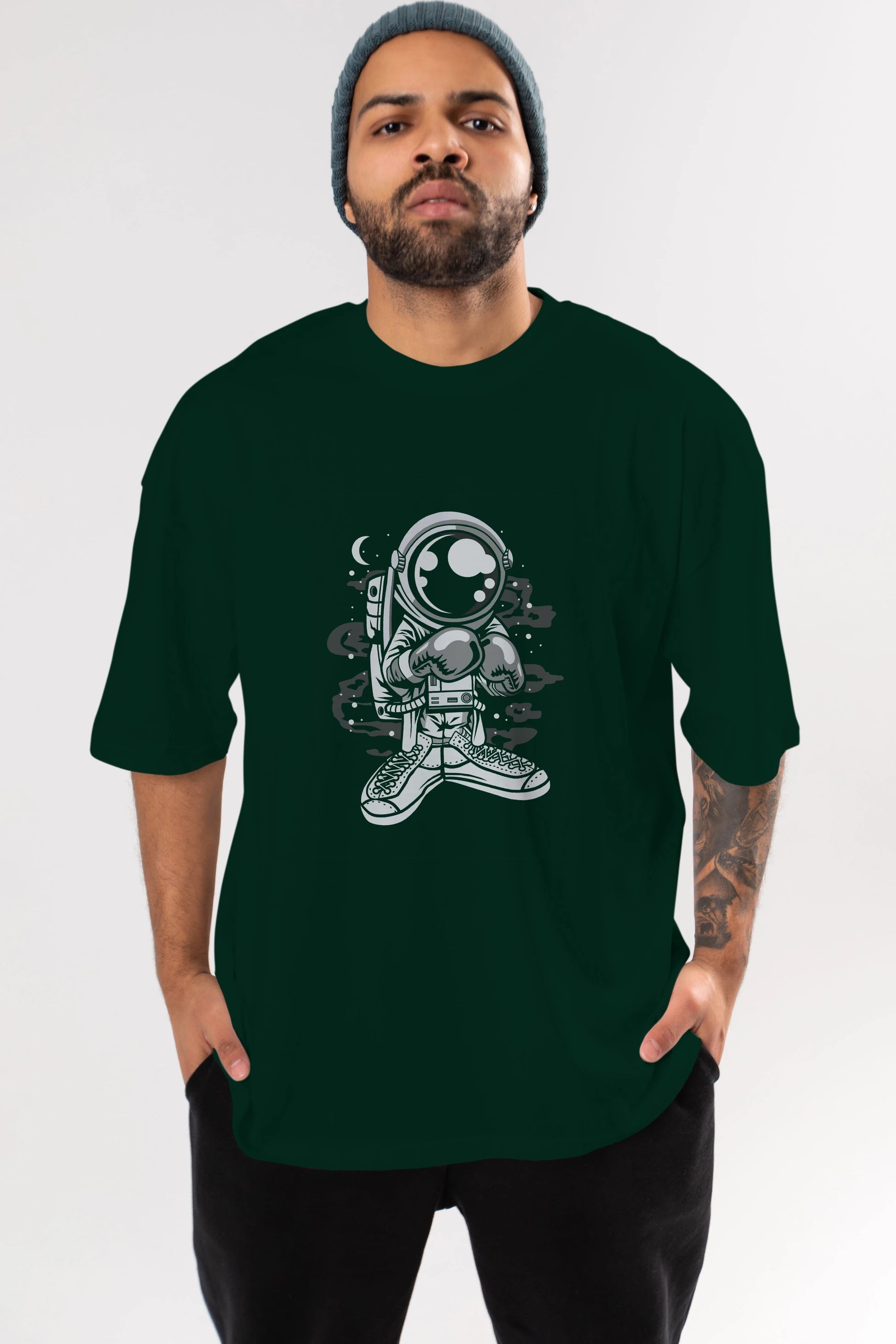 Astronaut Boxer Ön Baskılı Oversize t-shirt Erkek Kadın Unisex