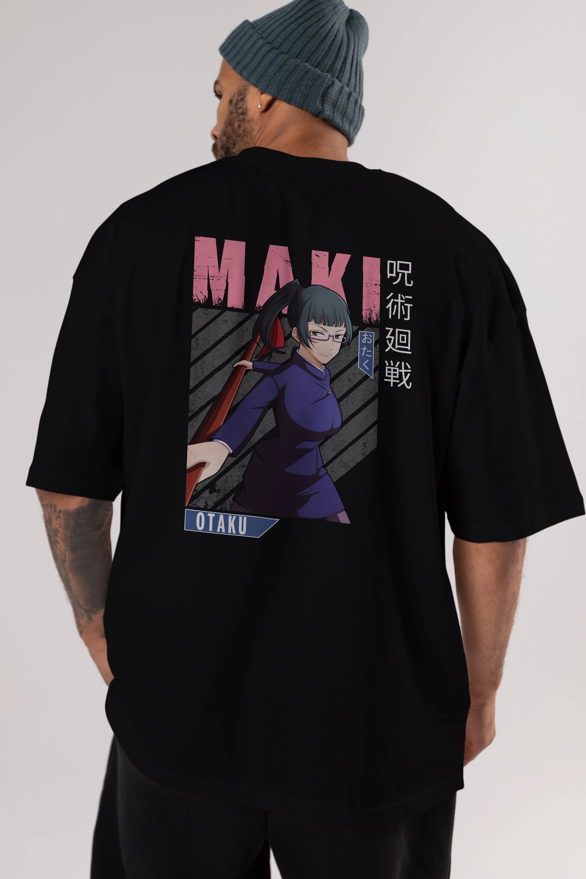 Maki Zenin CHAINSAWMAN Anime Arka Baskılı Oversize t-shirt Erkek Kadın Unisex