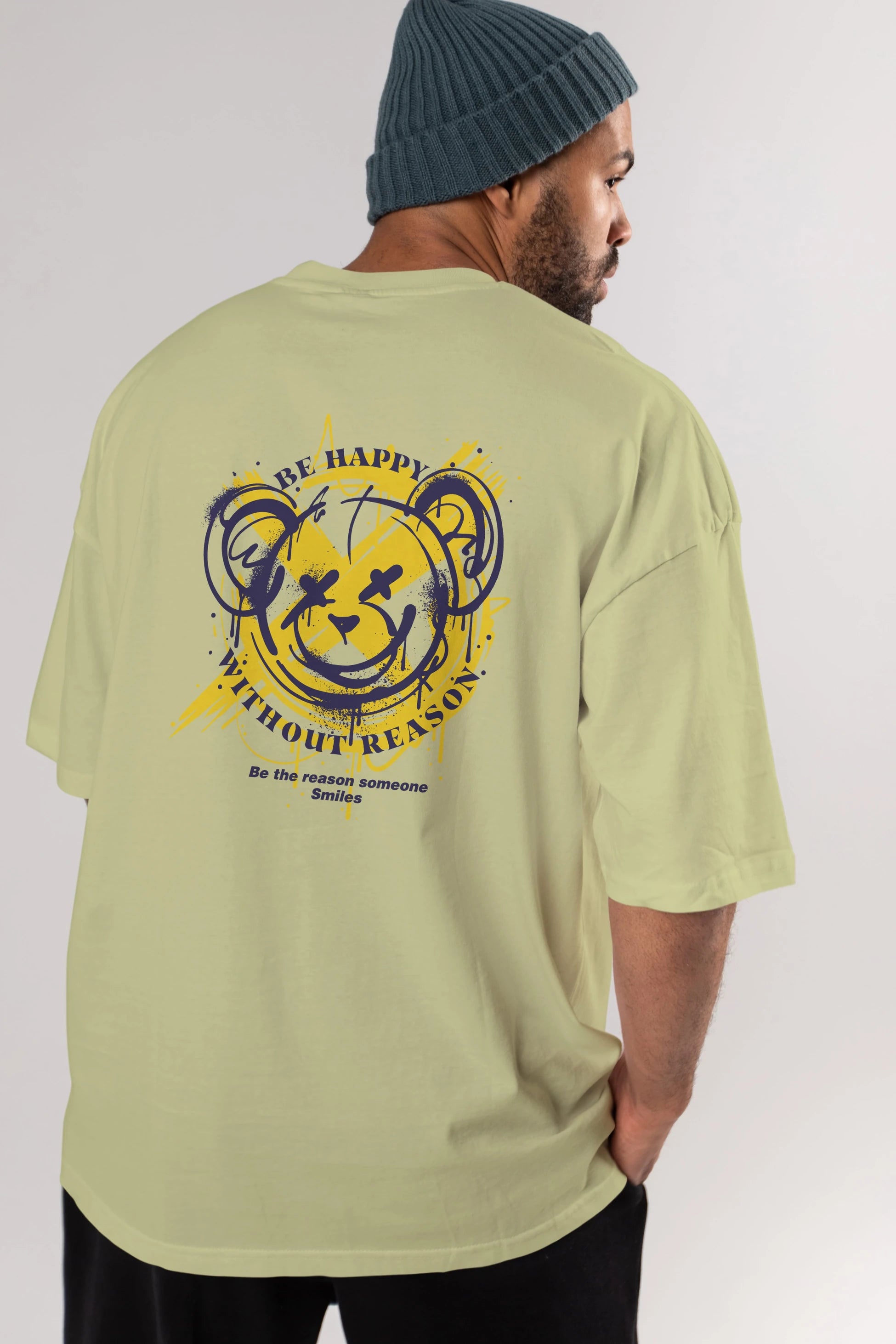 Be Happy Bear 2 Arka Baskılı Oversize t-shirt Erkek Kadın Unisex