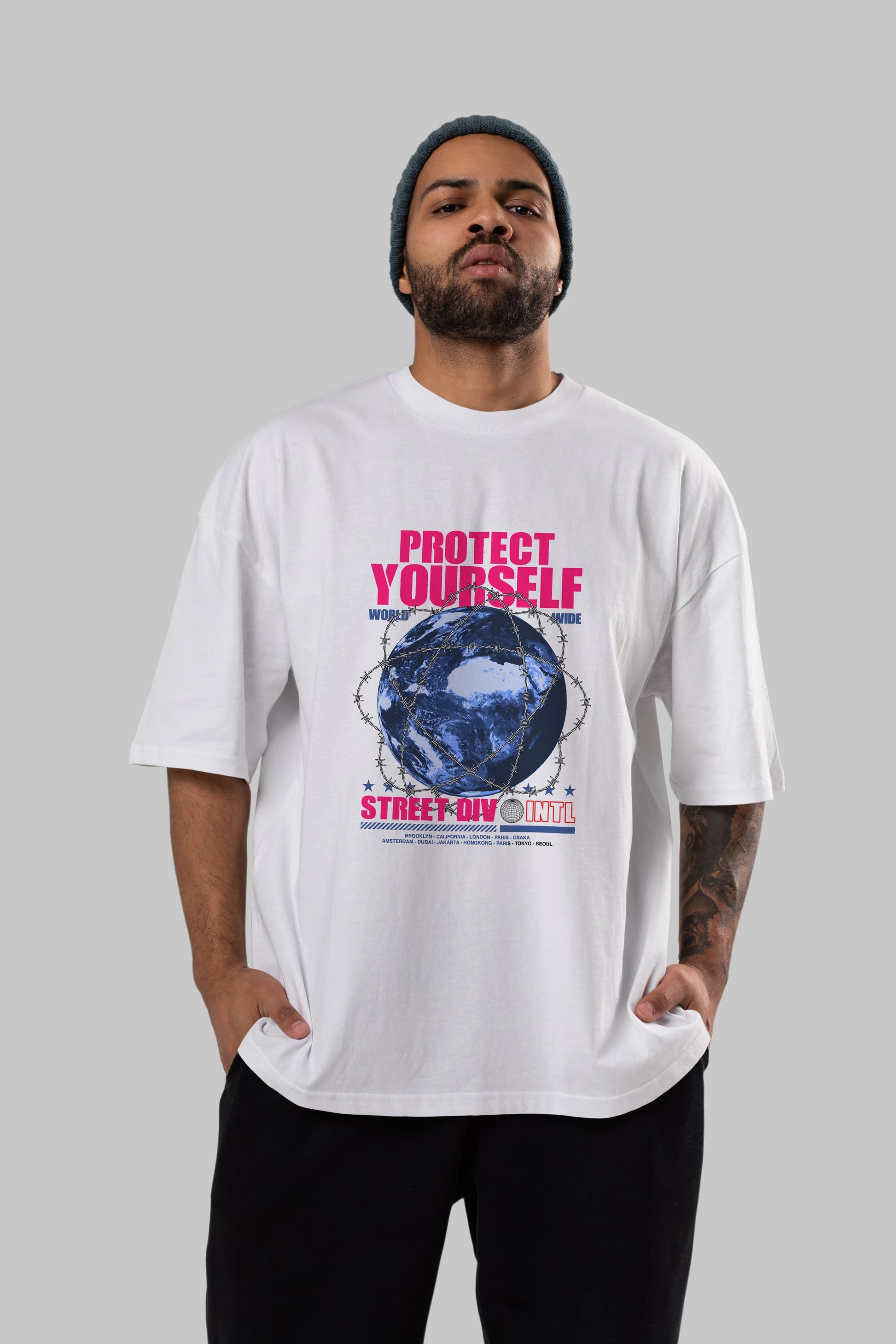 Protect Yourself Ön Baskılı Oversize t-shirt Erkek Kadın Unisex