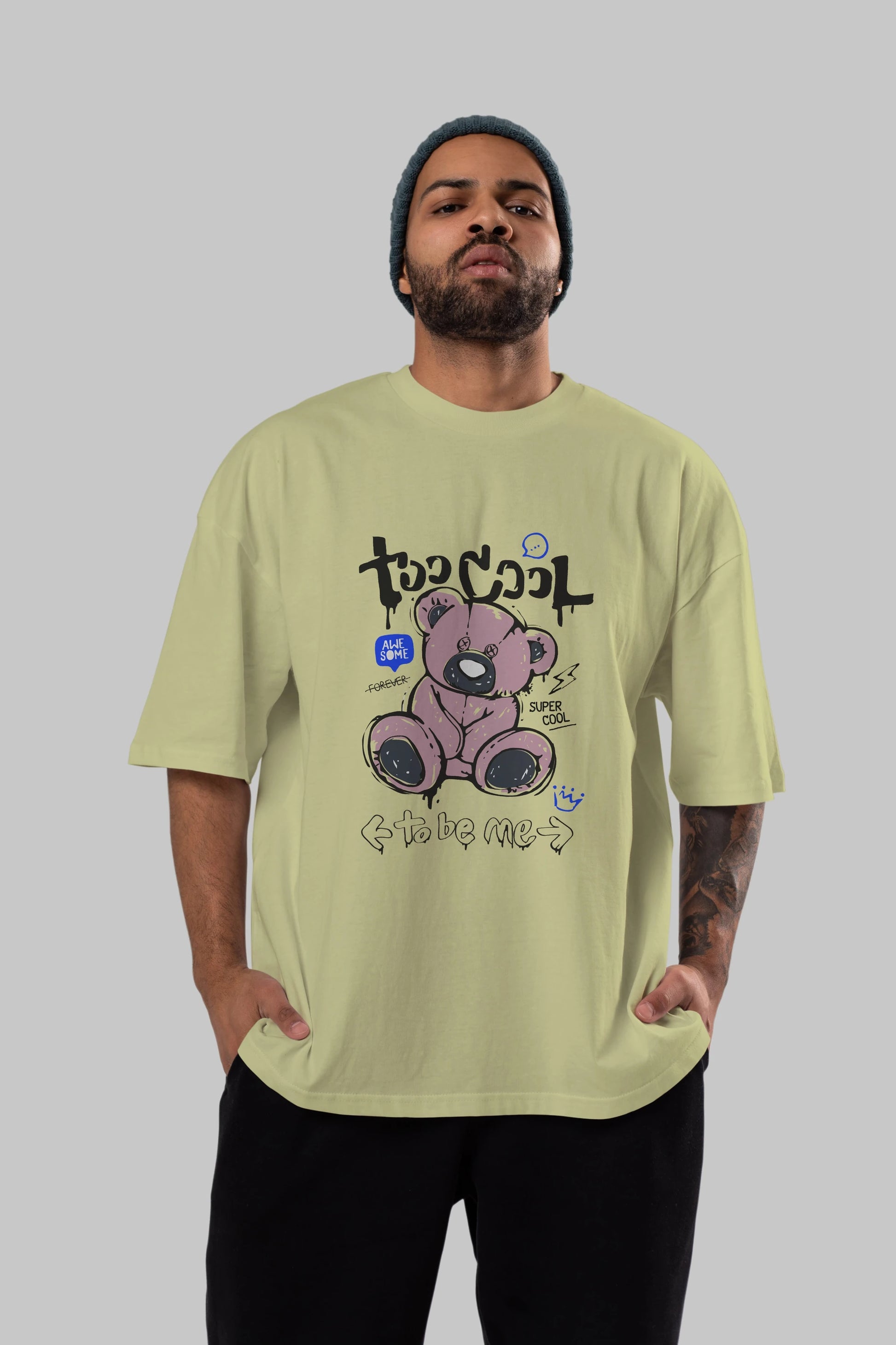 Too Cool Bear Ön Baskılı Oversize t-shirt Erkek Kadın Unisex