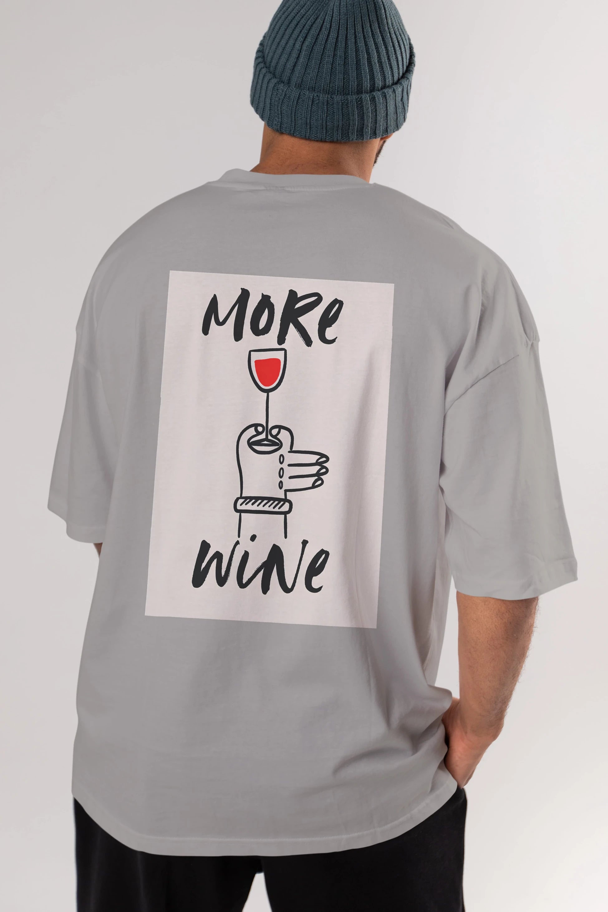 More Wine 2 Arka Baskılı Oversize t-shirt Erkek Kadın Unisex %100 Pamuk Bisiklet Yaka tişort
