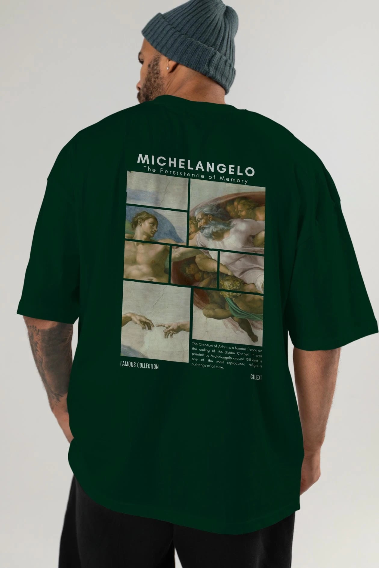 Michelangelo Arka Baskılı Oversize t-shirt Erkek Kadın Bisiklet Yaka Pamuk tişort