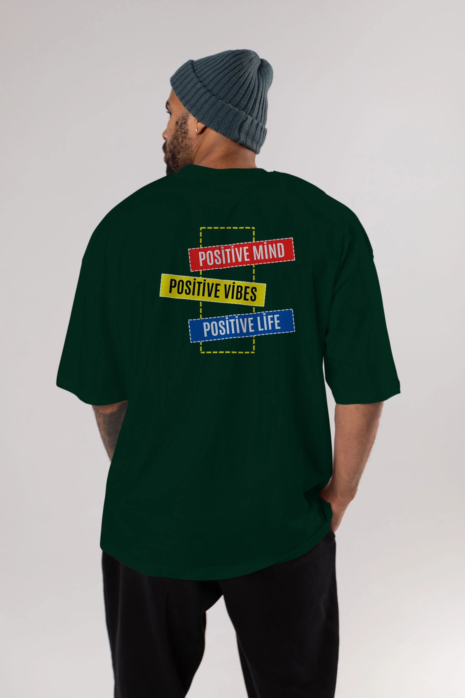 Positive Mind Vibes Lifes Arka Baskılı Oversize t-shirt Erkek Kadın Unisex
