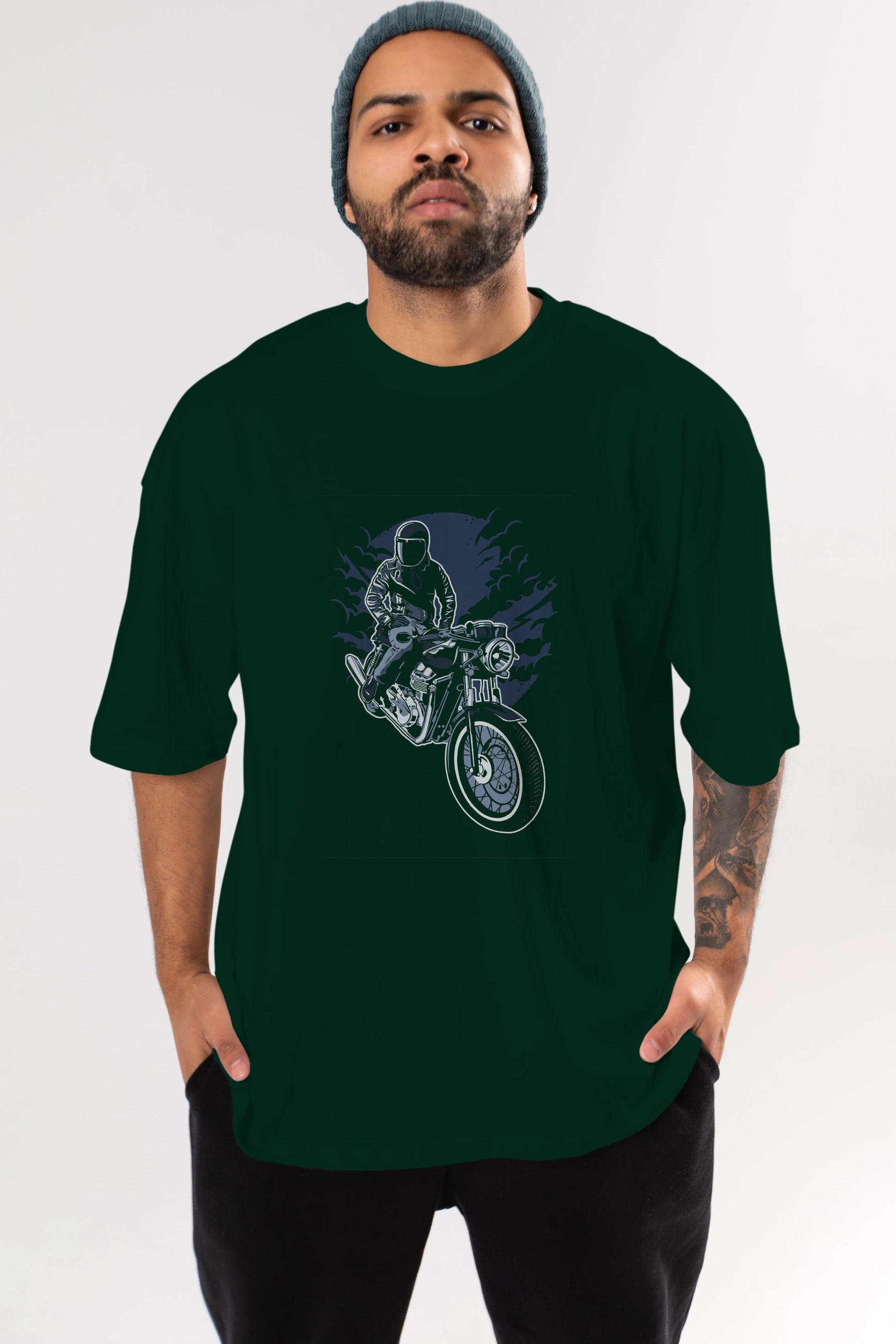 Night Rider Ön Baskılı Oversize t-shirt Erkek Kadın Unisex %100 Pamuk tişort