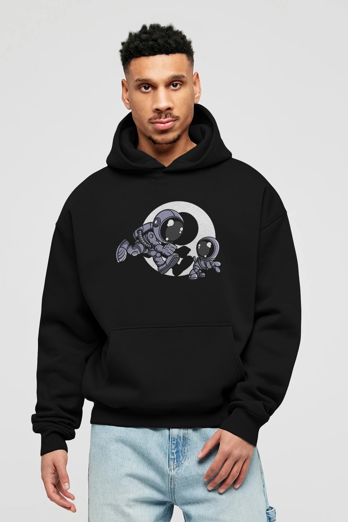 Astronaut And Little Dog Ön Baskılı Hoodie Oversize Kapüşonlu Sweatshirt Erkek Kadın Unisex