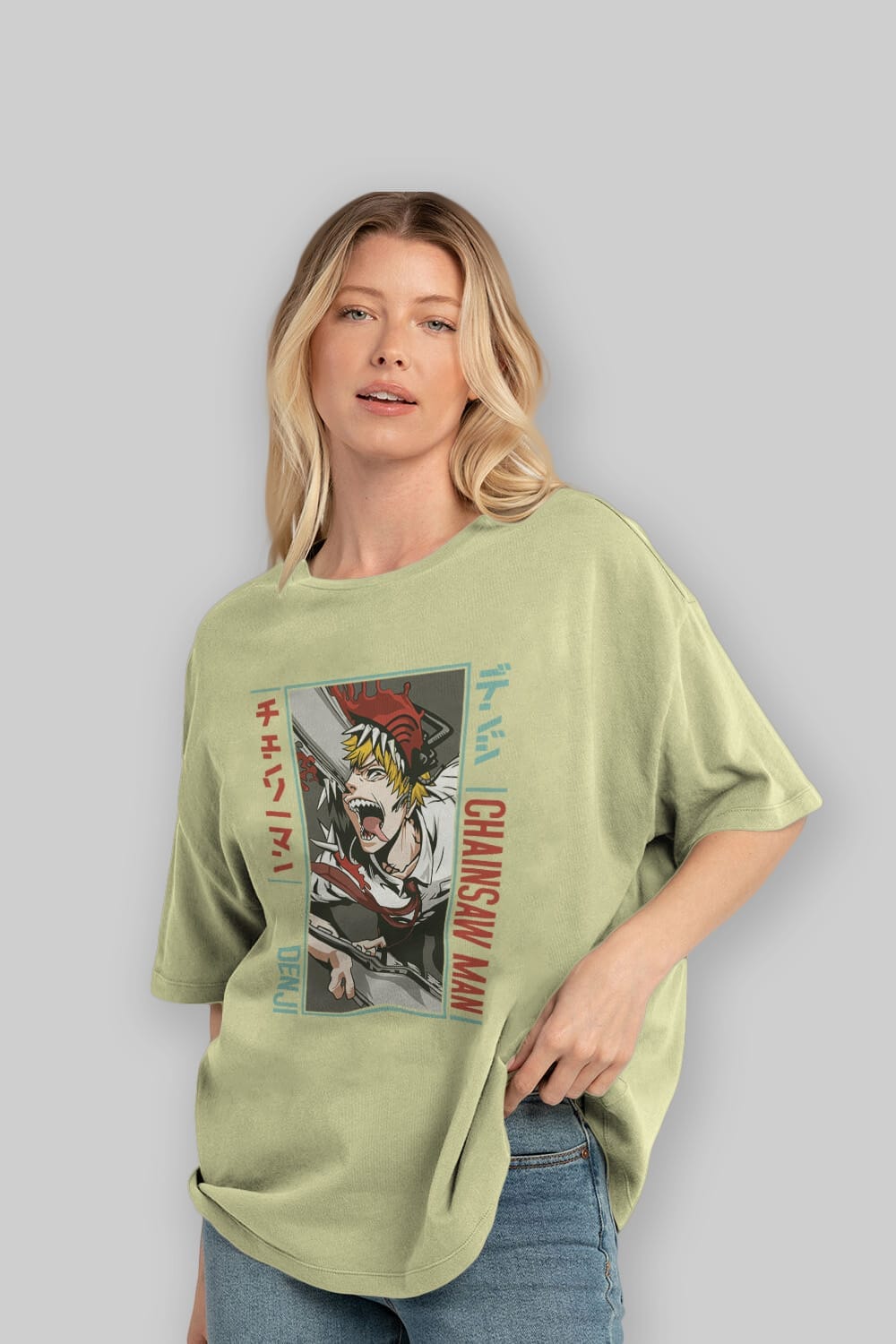 Denji Chainsaw Man Anime Ön Baskılı Oversize t-shirt %100 pamuk Erkek Kadın Unisex