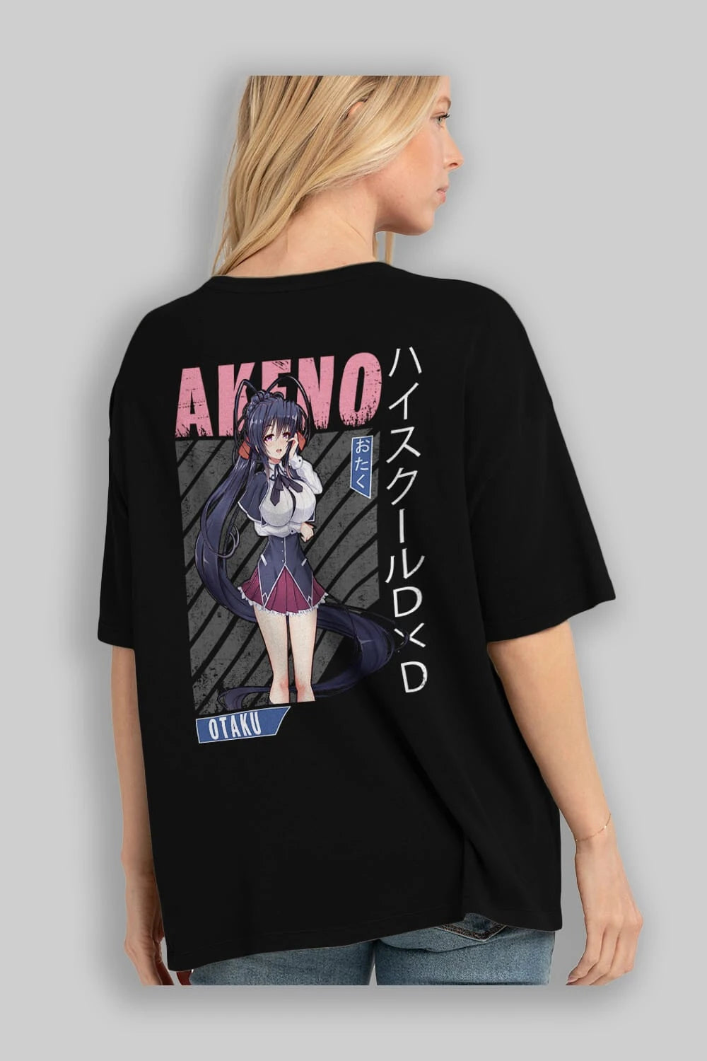 Akeno Himejima 4 Anime Arka Baskılı Oversize t-shirt Erkek Kadın Unisex