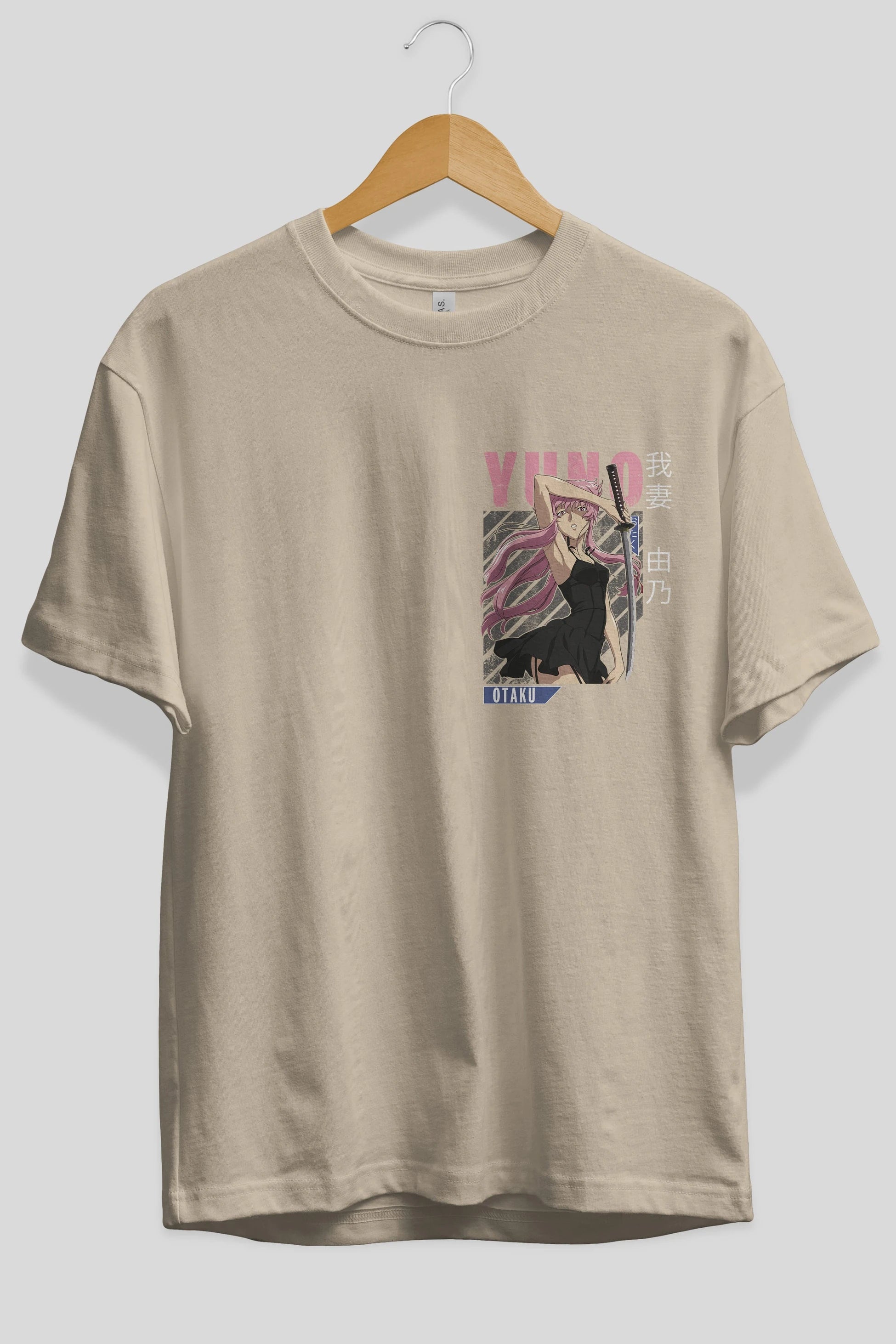 Yuno Gasai 5 Ön Sol Baskılı Oversize t-shirt Erkek Kadın Unisex %100 Pamuk Bisiklet Yaka tişort