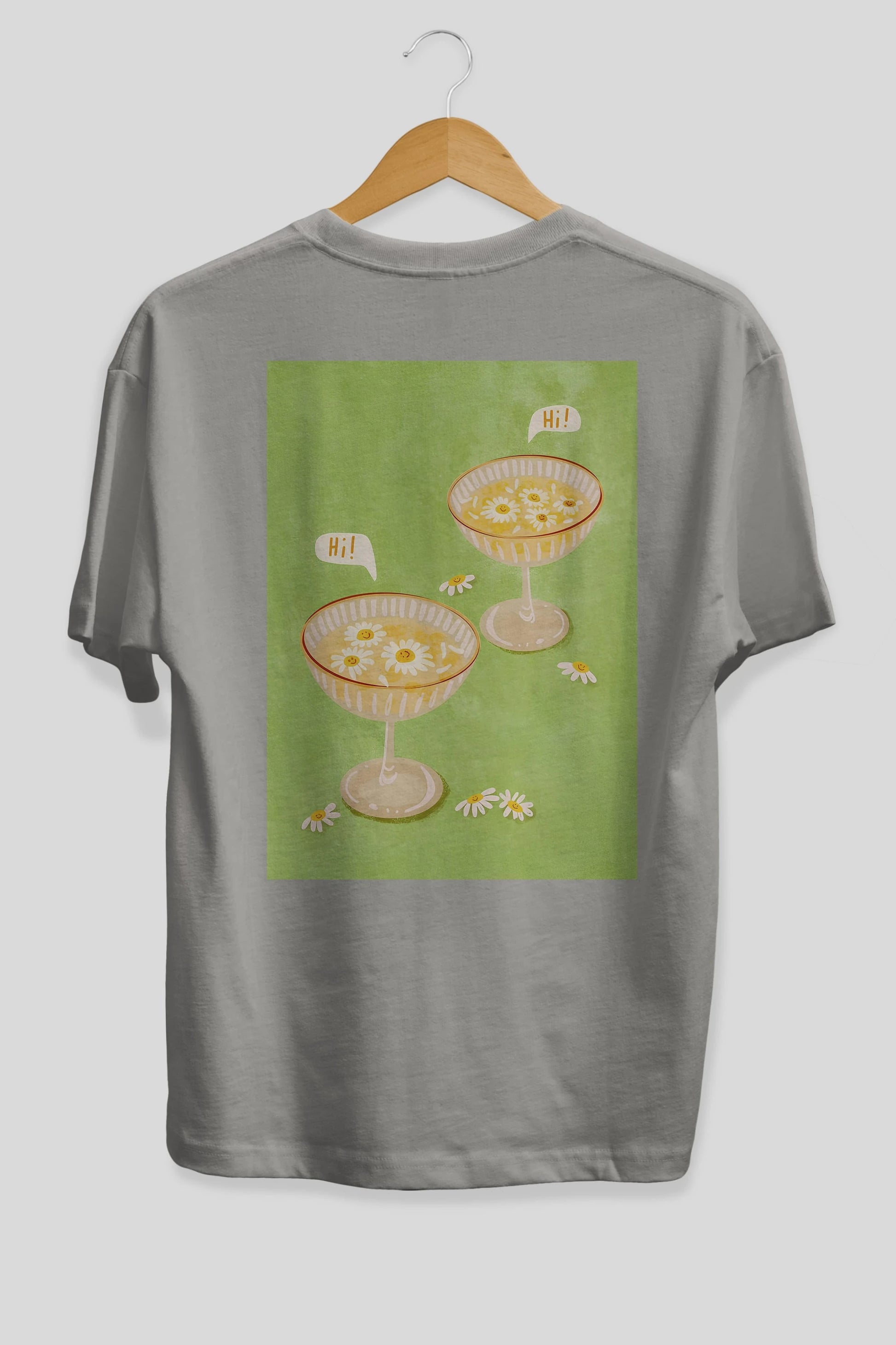 Hi Cheers Arka Baskılı Oversize t-shirt Erkek Kadın Unisex %100 Pamuk Bisiklet Yaka tişort