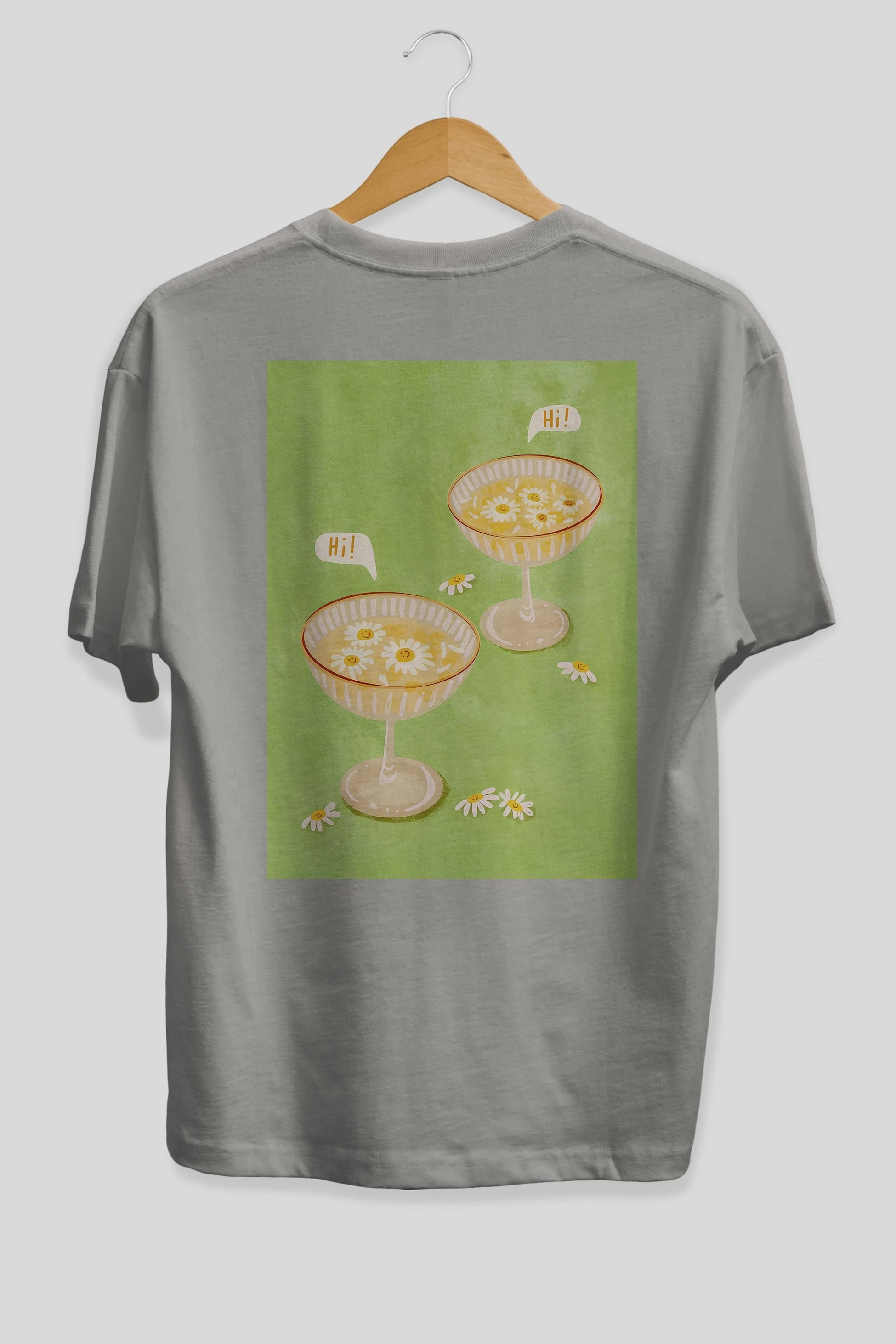 Hi Cheers Arka Baskılı Oversize t-shirt Erkek Kadın Unisex %100 Pamuk Bisiklet Yaka tişort
