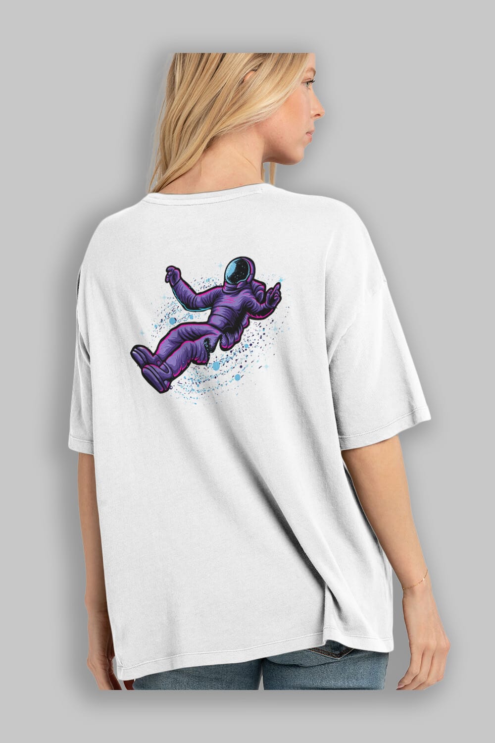 Having fun in outer space sticker Arka Baskılı Oversize t-shirt Erkek Kadın Unisex