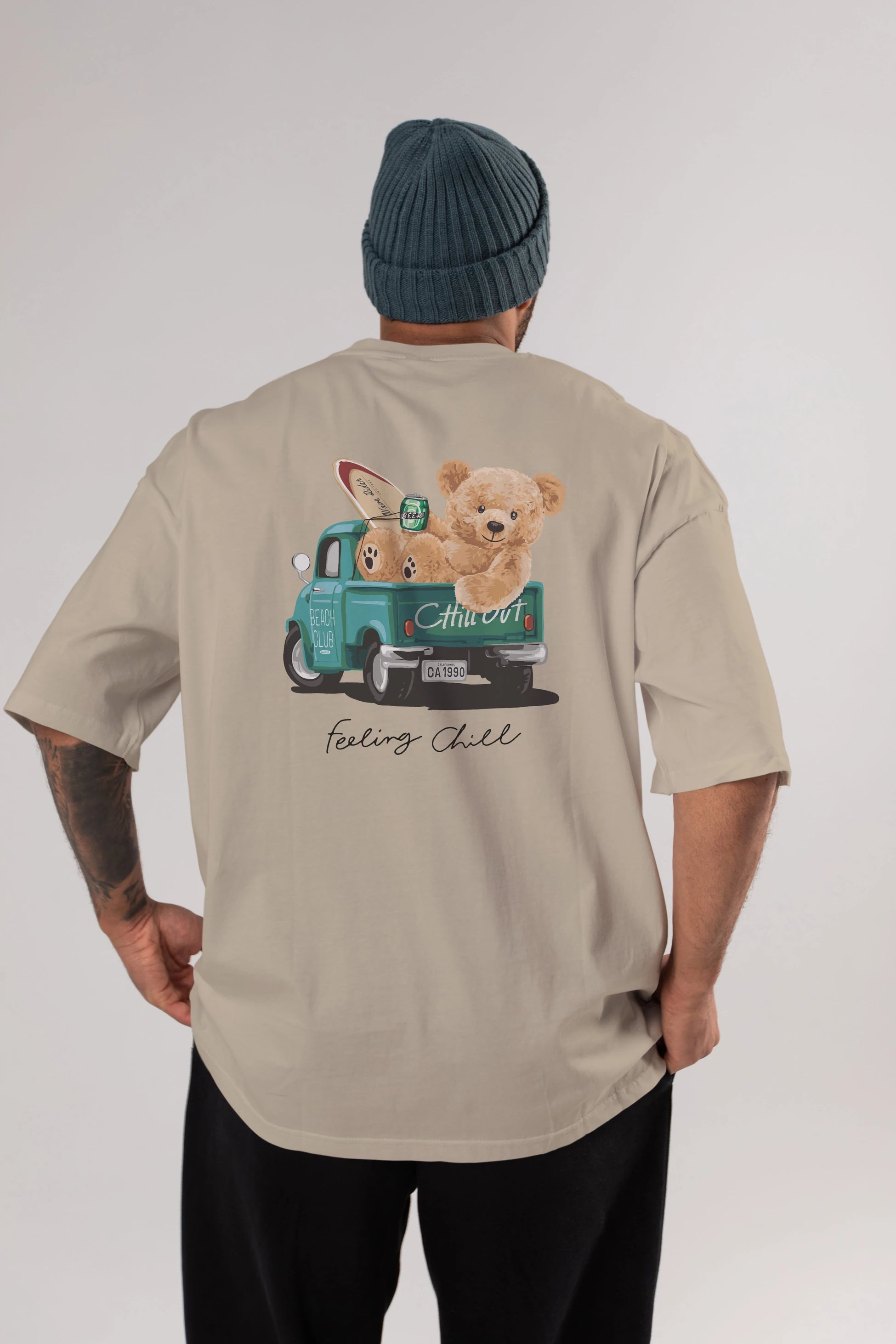 Teddy Bear Chill Out Arka Baskılı Oversize t-shirt Erkek Kadın Unisex %100 Pamuk