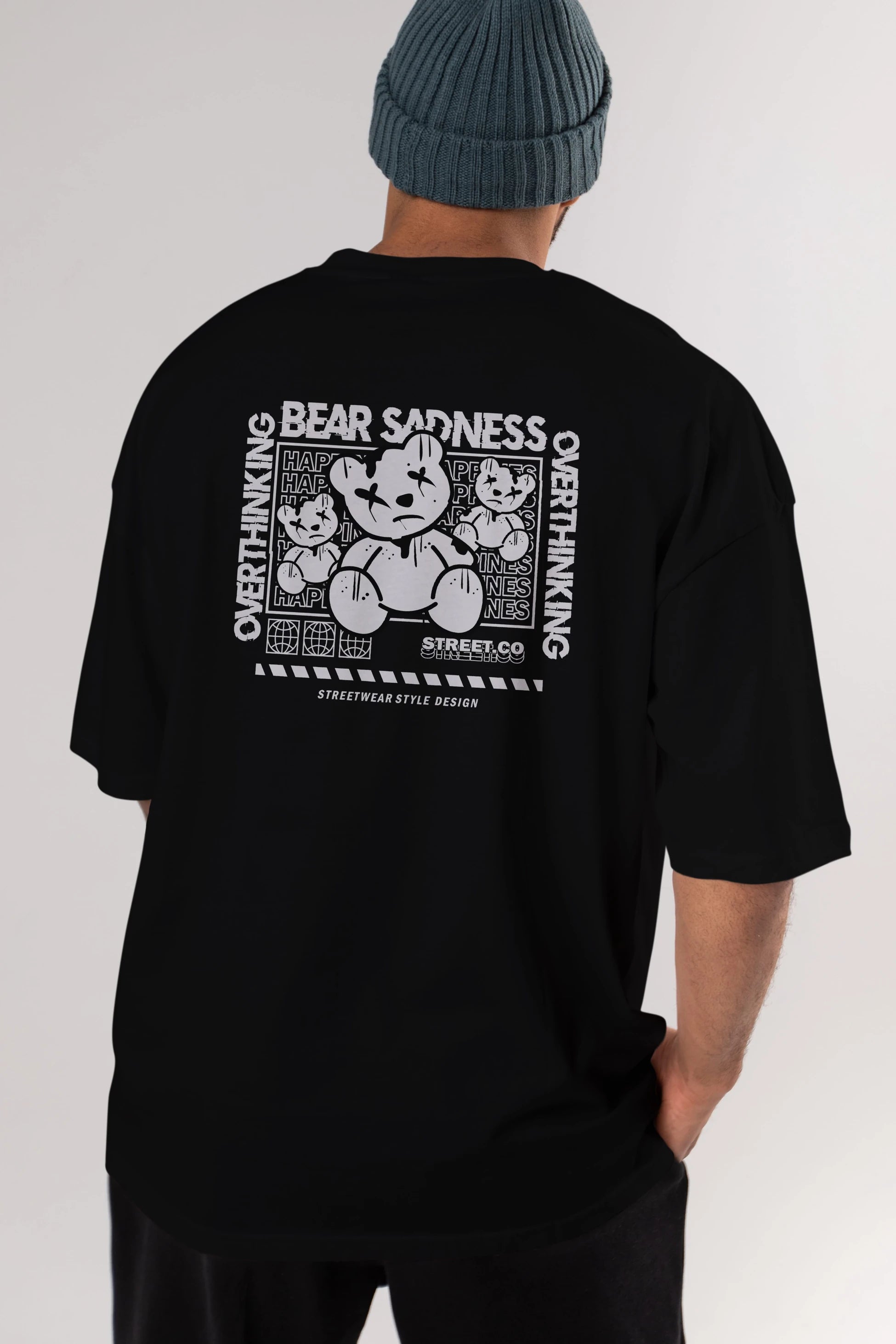 Bear Sadness 2 Arka Baskılı Oversize t-shirt Erkek Kadın Unisex