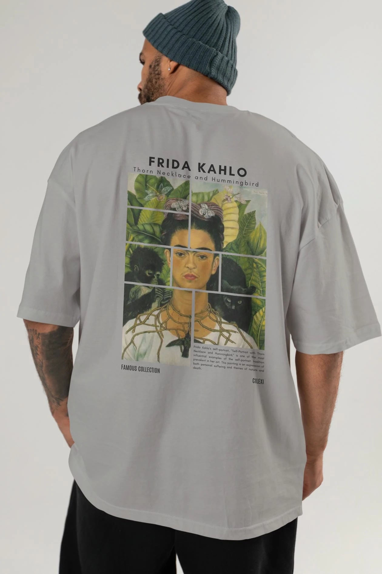 Frida Kahlo Arka Baskılı Oversize t-shirt Erkek Kadın Bisiklet Yaka Pamuk tişort