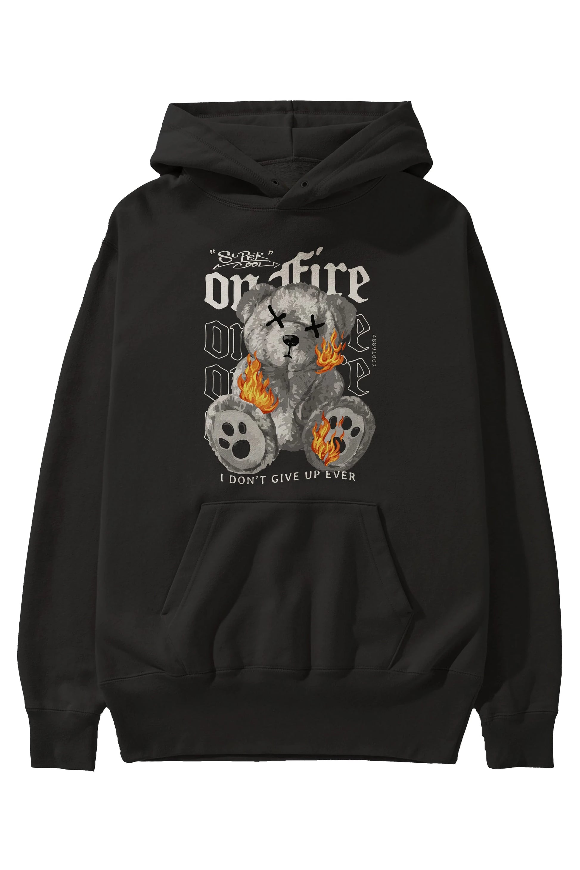 Teddy Bear On Fire Ön Baskılı Hoodie Oversize Kapüşonlu Sweatshirt Erkek Kadın Unisex
