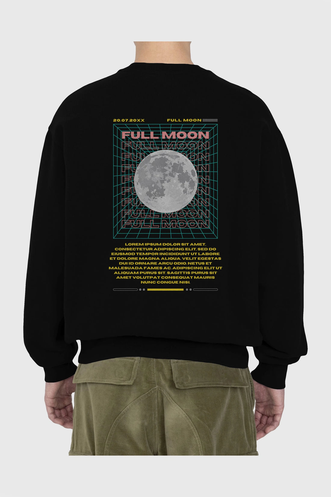 Full Moon Yazılı Arka Baskılı Oversize Sweatshirt Erkek Kadın Unisex