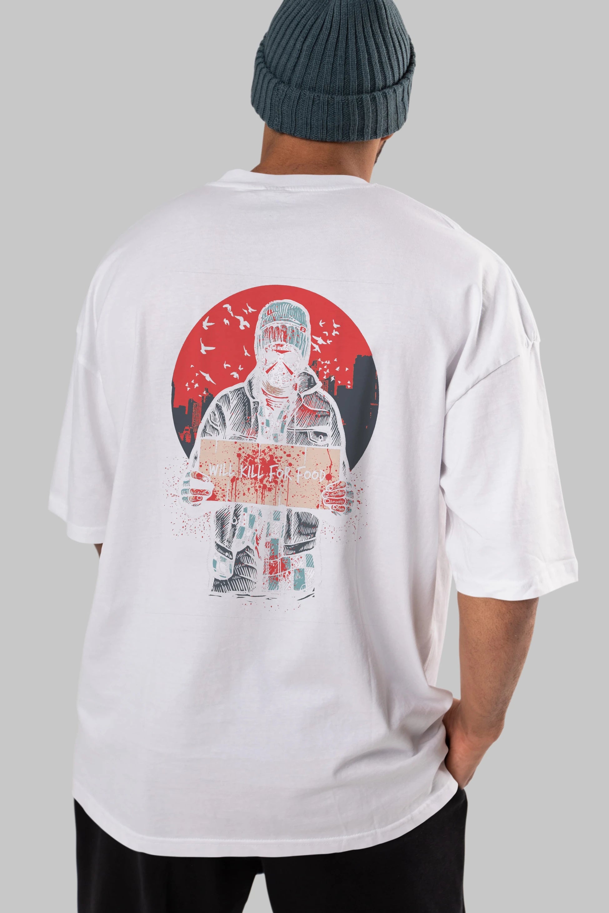 Kill For Food Arka Baskılı Oversize t-shirt Erkek Kadın Unisex %100 Pamuk