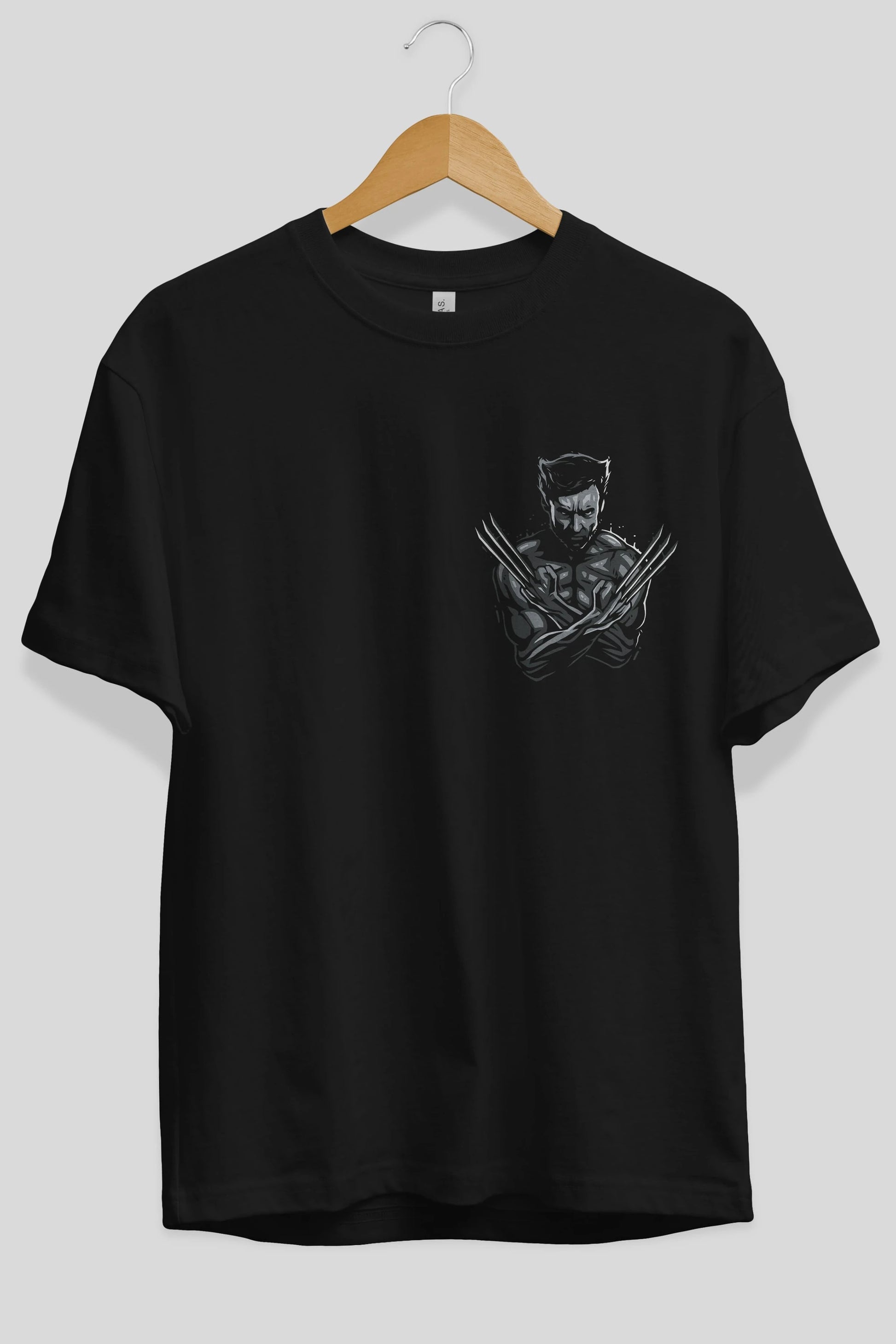 Wolverine Ön Sol Baskılı Oversize t-shirt Erkek Kadın Unisex %100 Pamuk Bisiklet Yaka tişort