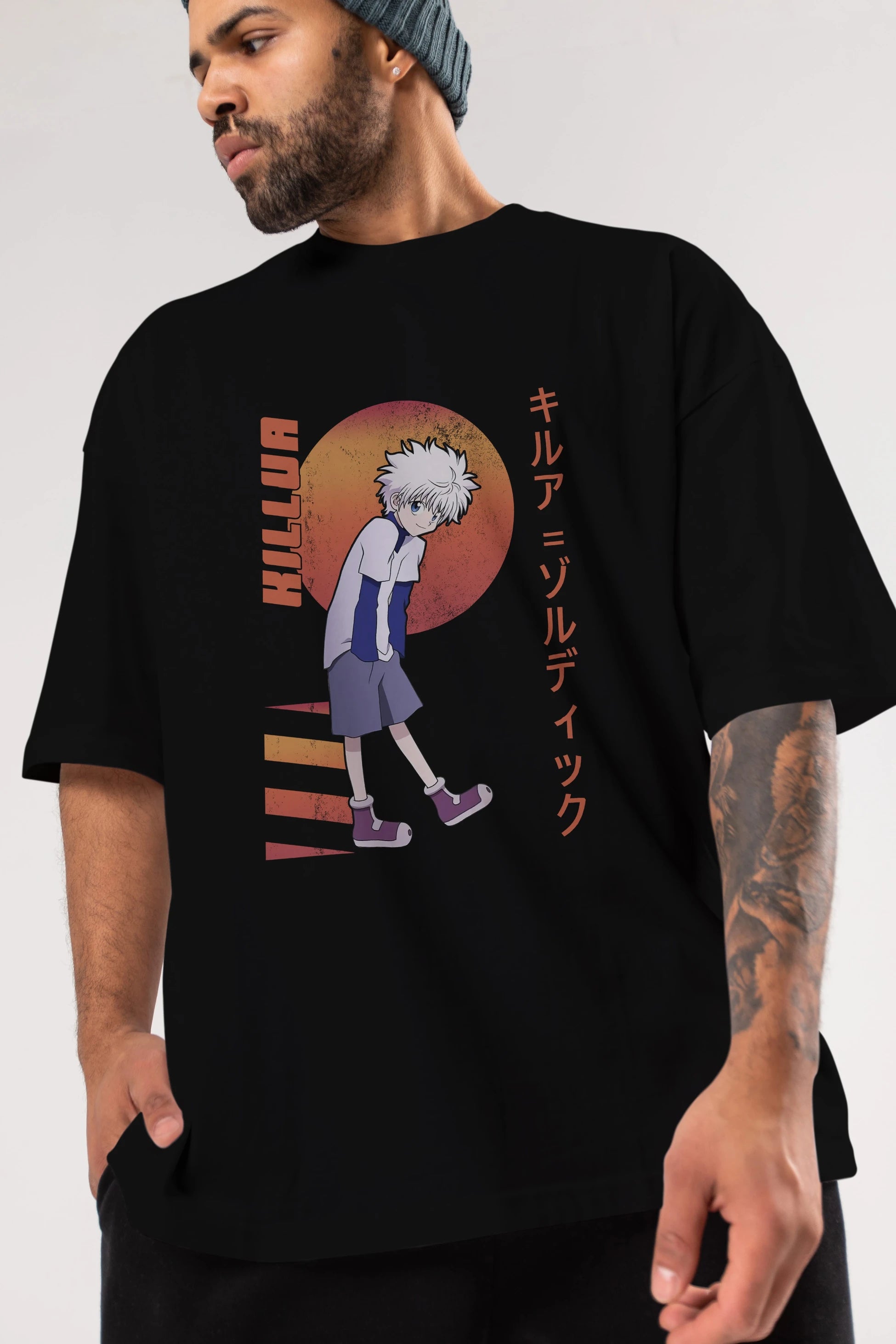 Killua Zoldyck 5 2 Anime Ön Baskılı Oversize t-shirt %100 pamuk Erkek Kadın Unisex