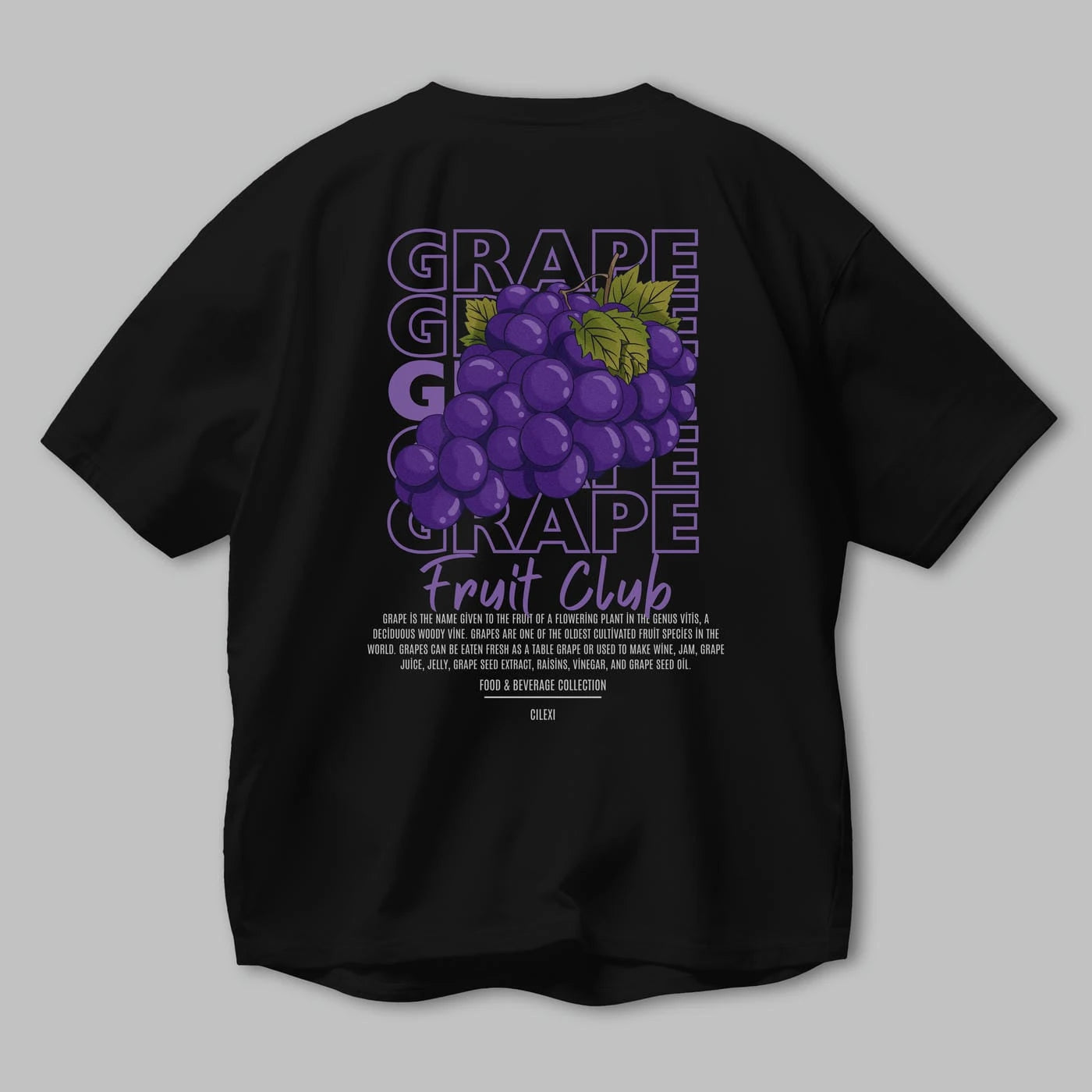 Grape Arka Baskılı Oversize t-shirt Erkek Kadın Pamuk Bisiklet Yaka tişort