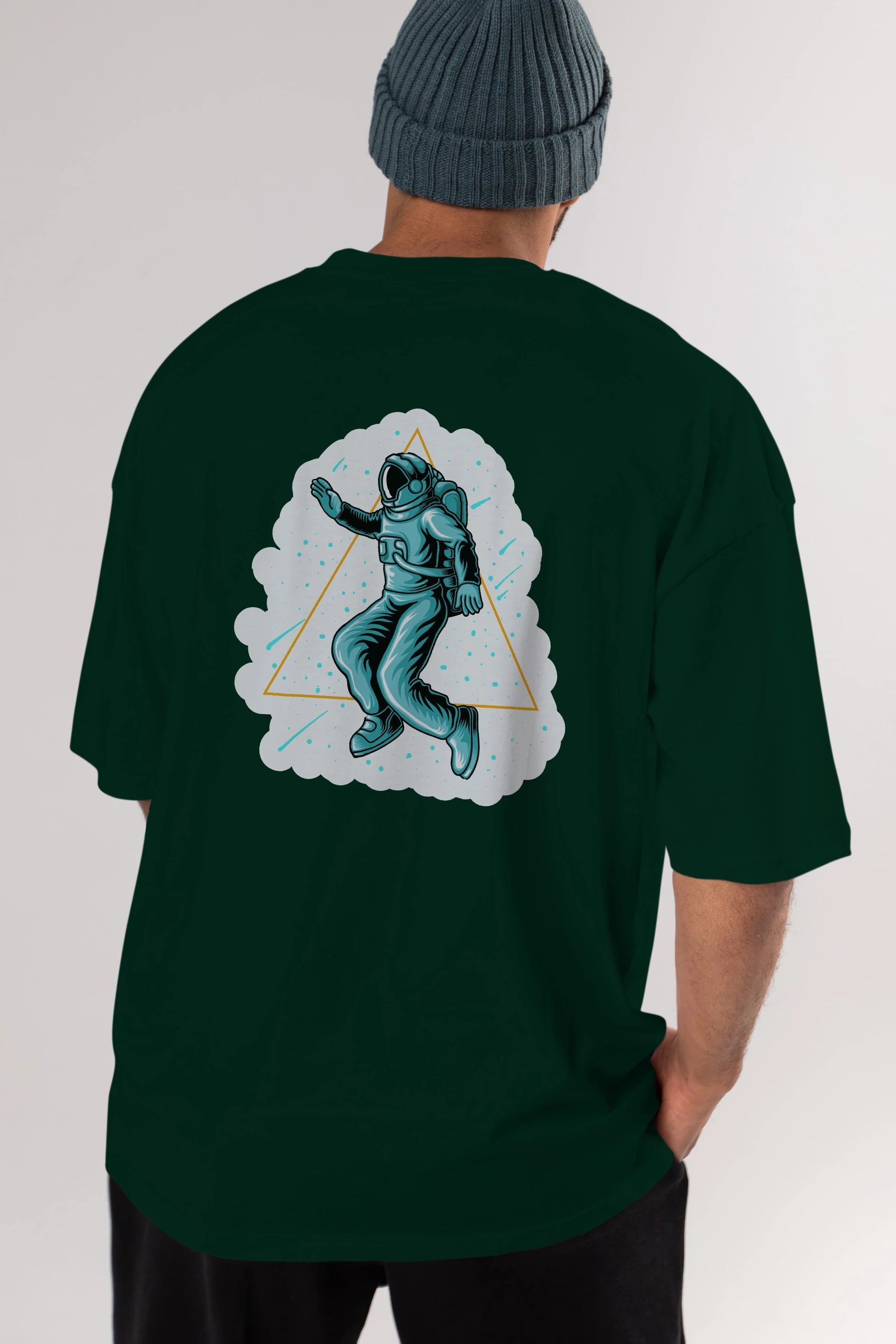 Astronaut Starry Triangle Sticker Arka Baskılı Oversize t-shirt Erkek Kadın Unisex