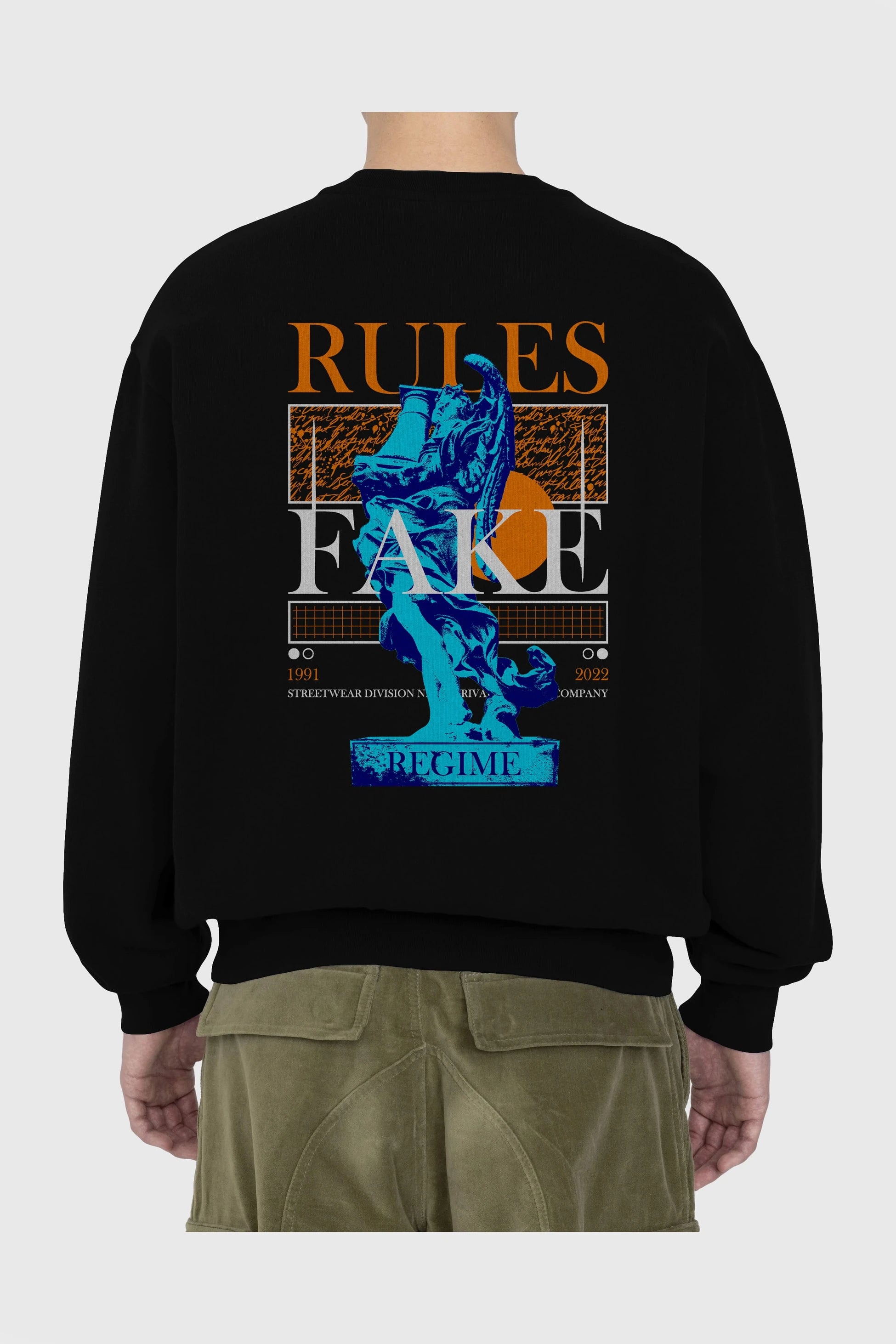 Rules Fake Arka Baskılı Oversize Sweatshirt Erkek Kadın Unisex