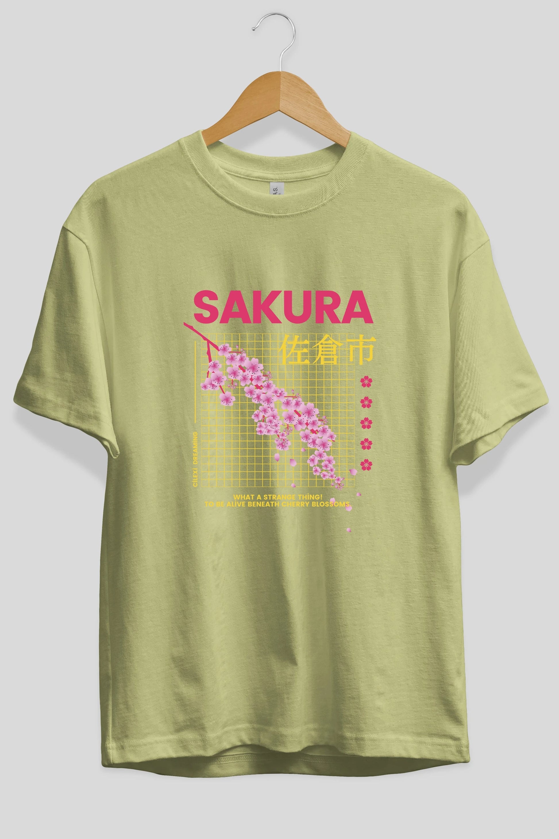 Sakura Streetwear Ön Baskılı Oversize t-shirt Erkek Kadın Unisex