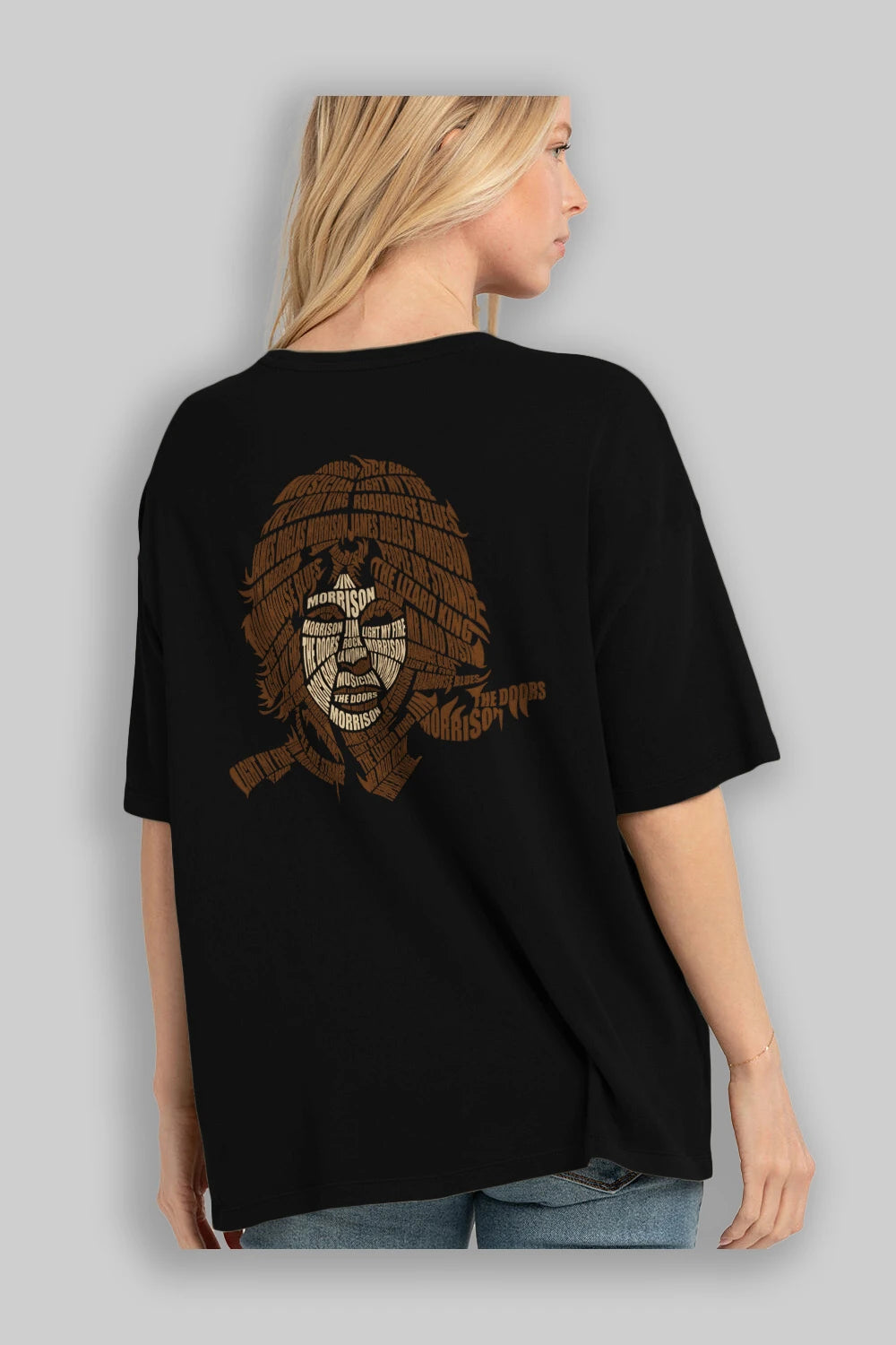 Jim Morrison Calligram Arka Baskılı Oversize t-shirt %100 pamuk Erkek Kadın Unisex