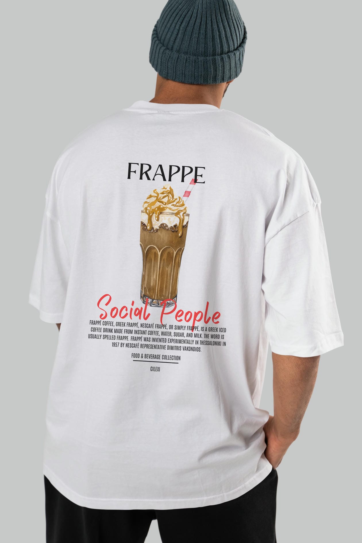 Frappe Kokteyl Serisi Baskılı Oversize t-shirt Erkek Kadın Unisex %100 Pamuk Bisiklet Yaka tişort