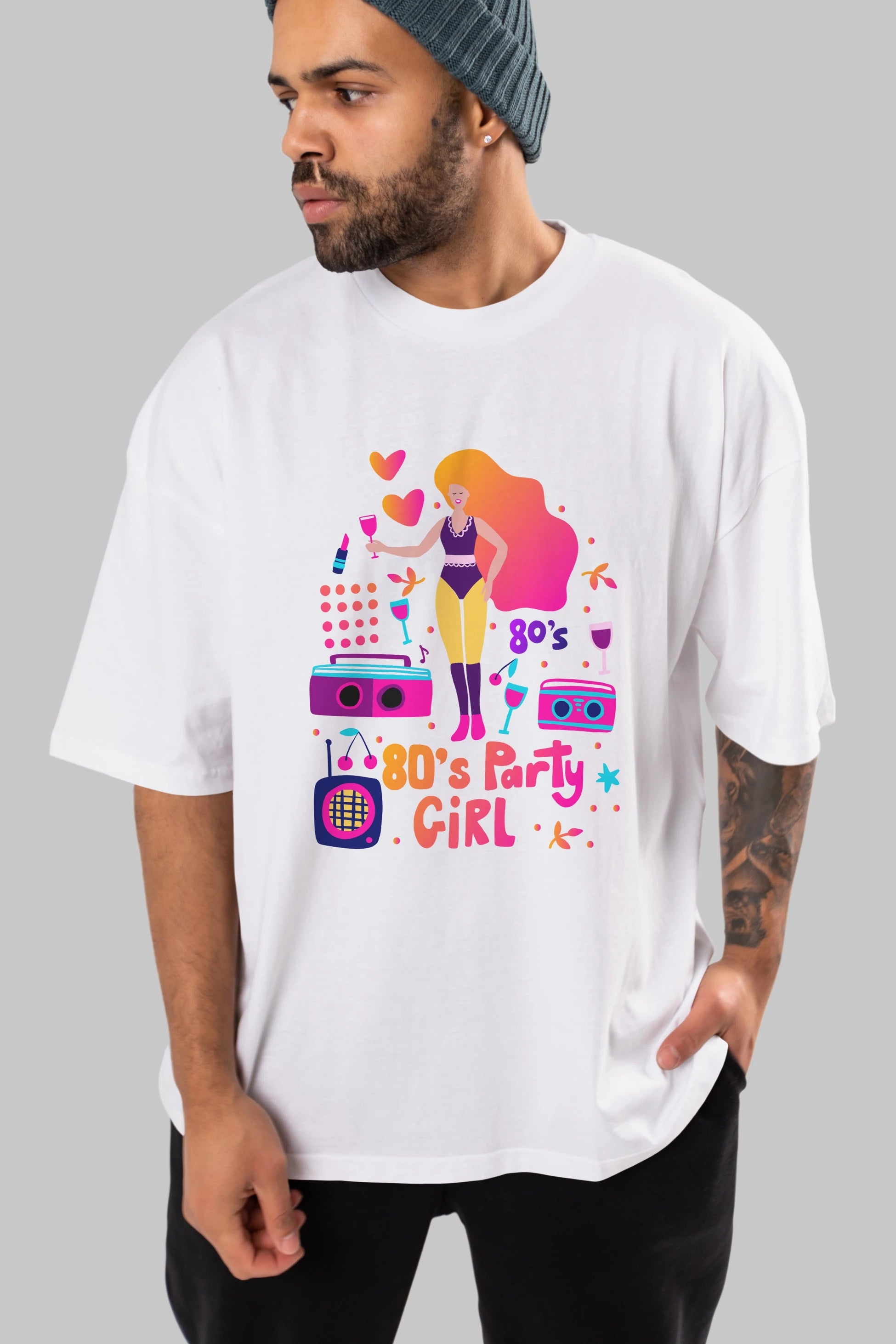 Retro Girl Party Ön Baskılı Oversize t-shirt Erkek Kadın Unisex