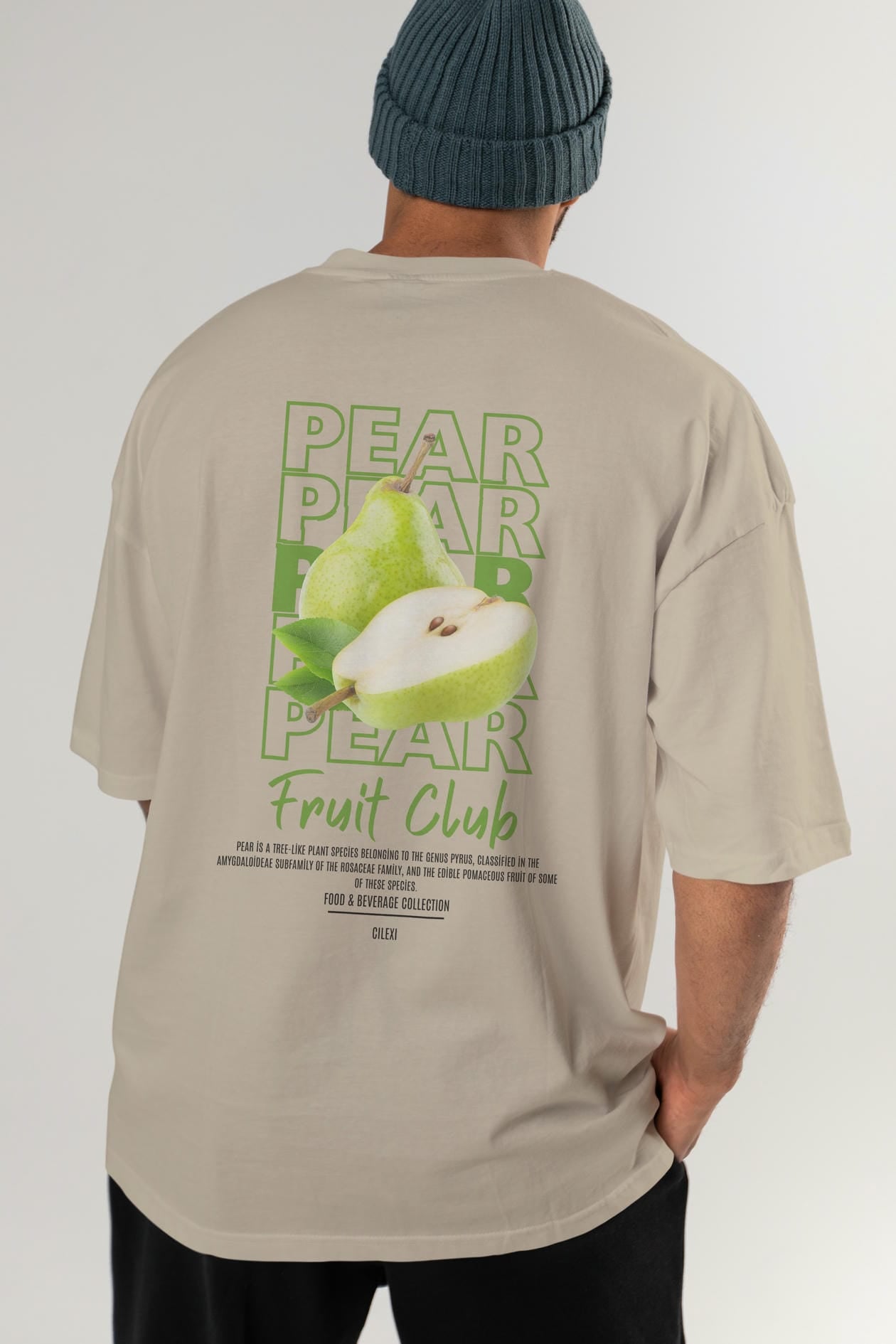 Pear Arka Baskılı Oversize t-shirt Erkek Kadın Pamuk Bisiklet Yaka tişort