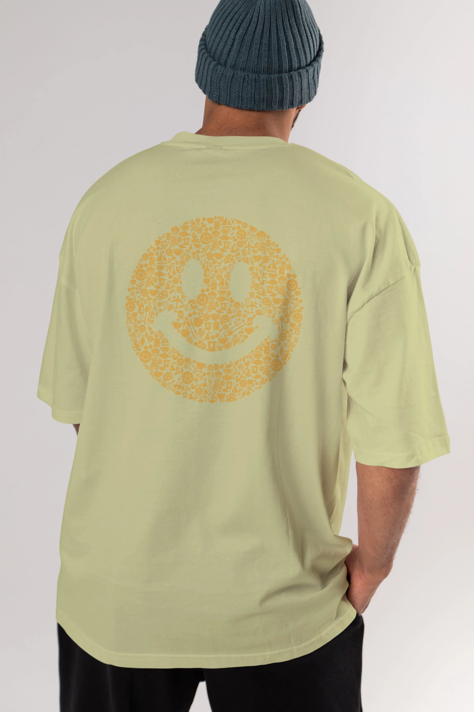 Smiley Arka Baskılı Oversize t-shirt %100 pamuk Erkek Kadın Unisex