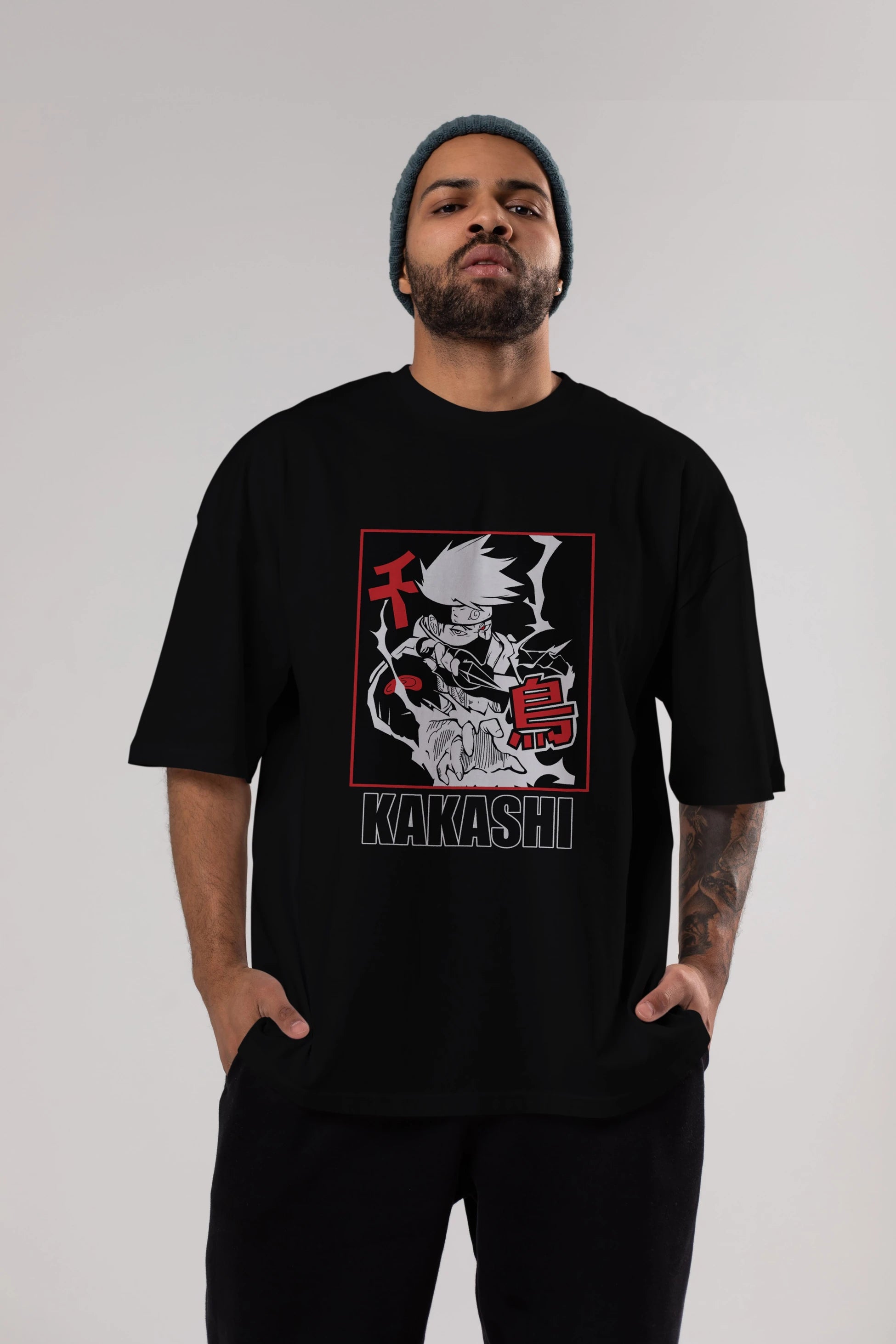 KAKASHI HATAKE NARUTO Anime Ön Baskılı Oversize t-shirt %100 pamuk Erkek Kadın Unisex