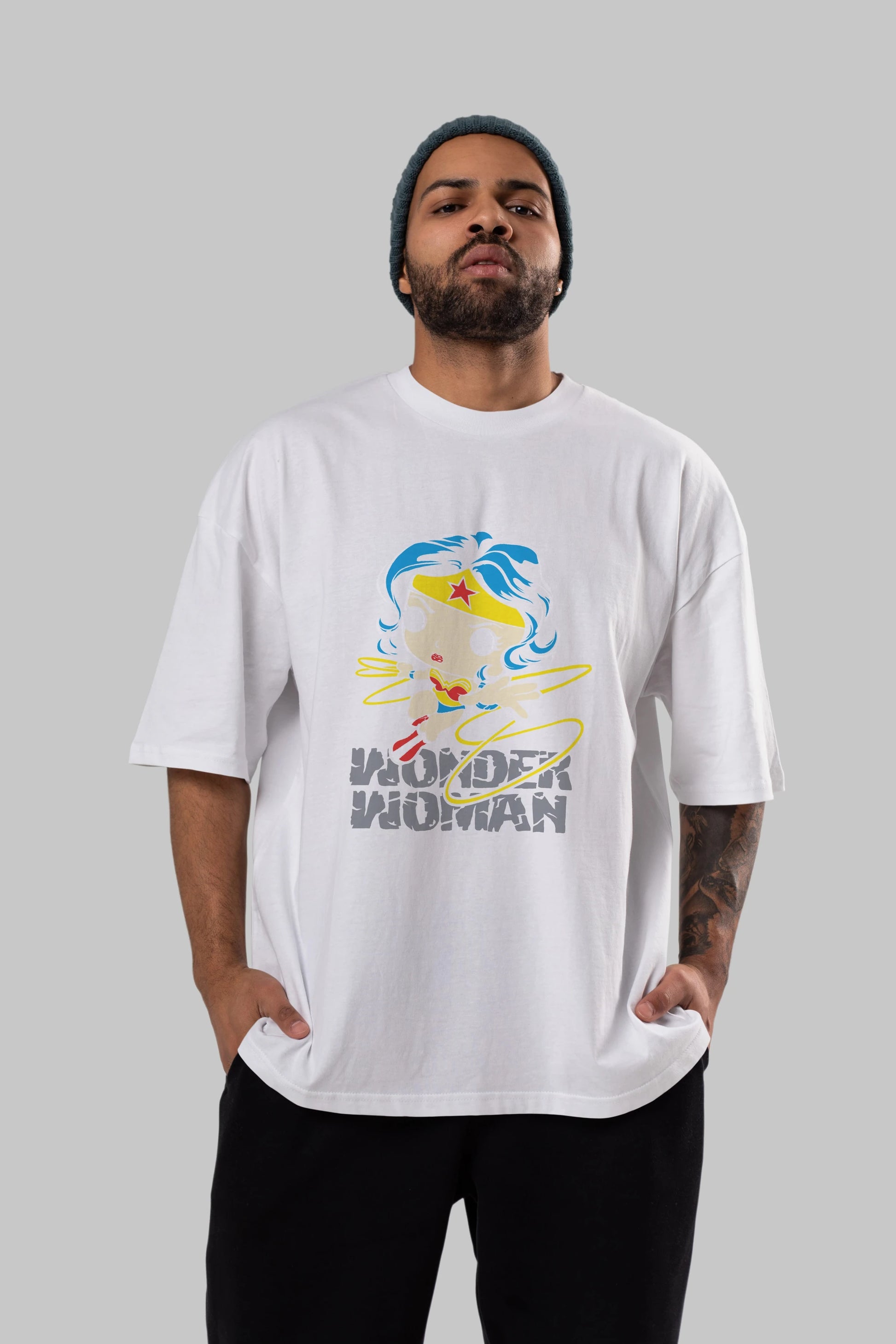 Wonder Woman Ön Baskılı Oversize t-shirt Erkek Kadın Unisex %100 Pamuk Bisiklet Yaka tişort