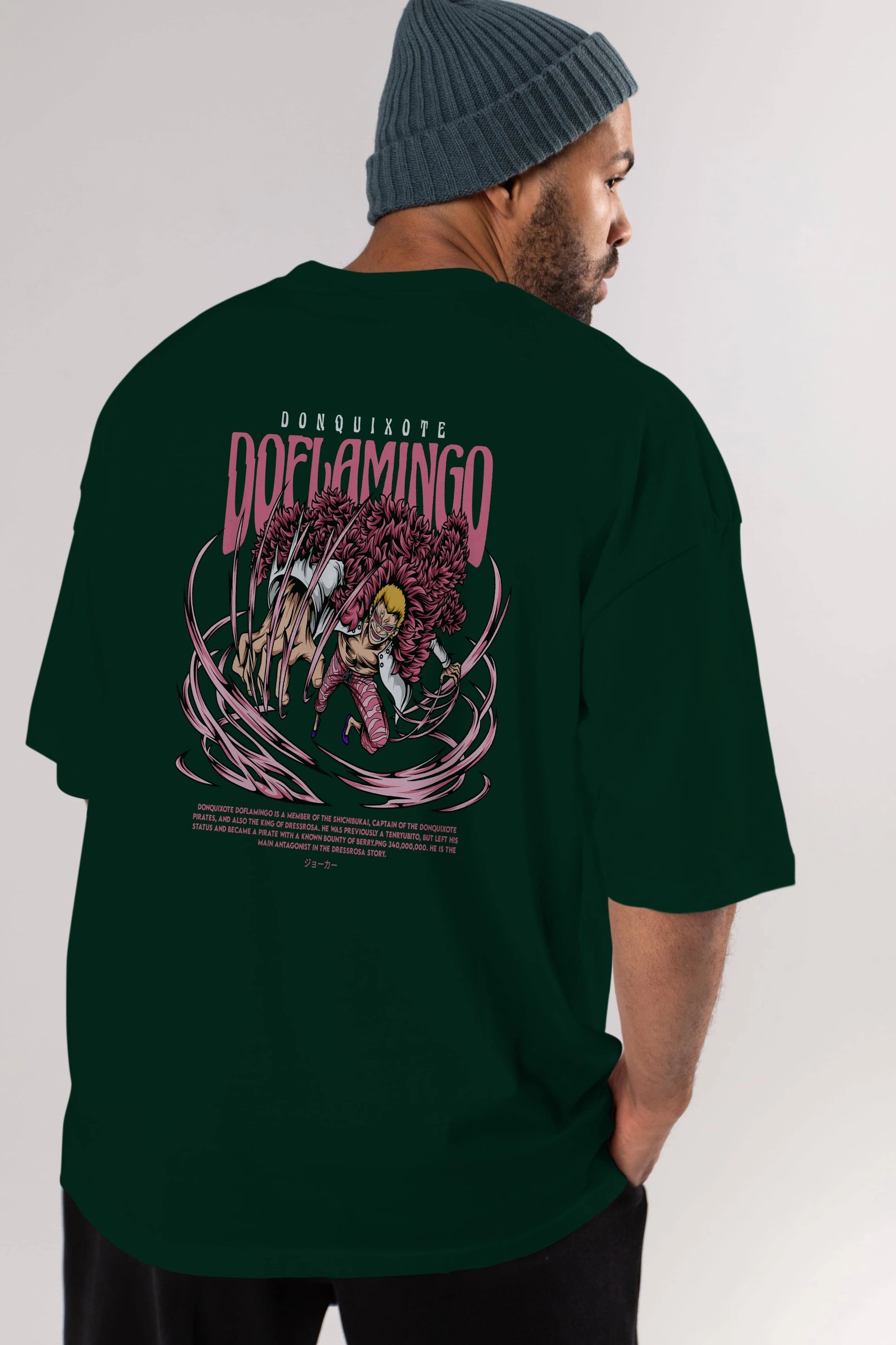 Doflamingo Anime Arka Baskılı Oversize t-shirt Erkek Kadın Unisex