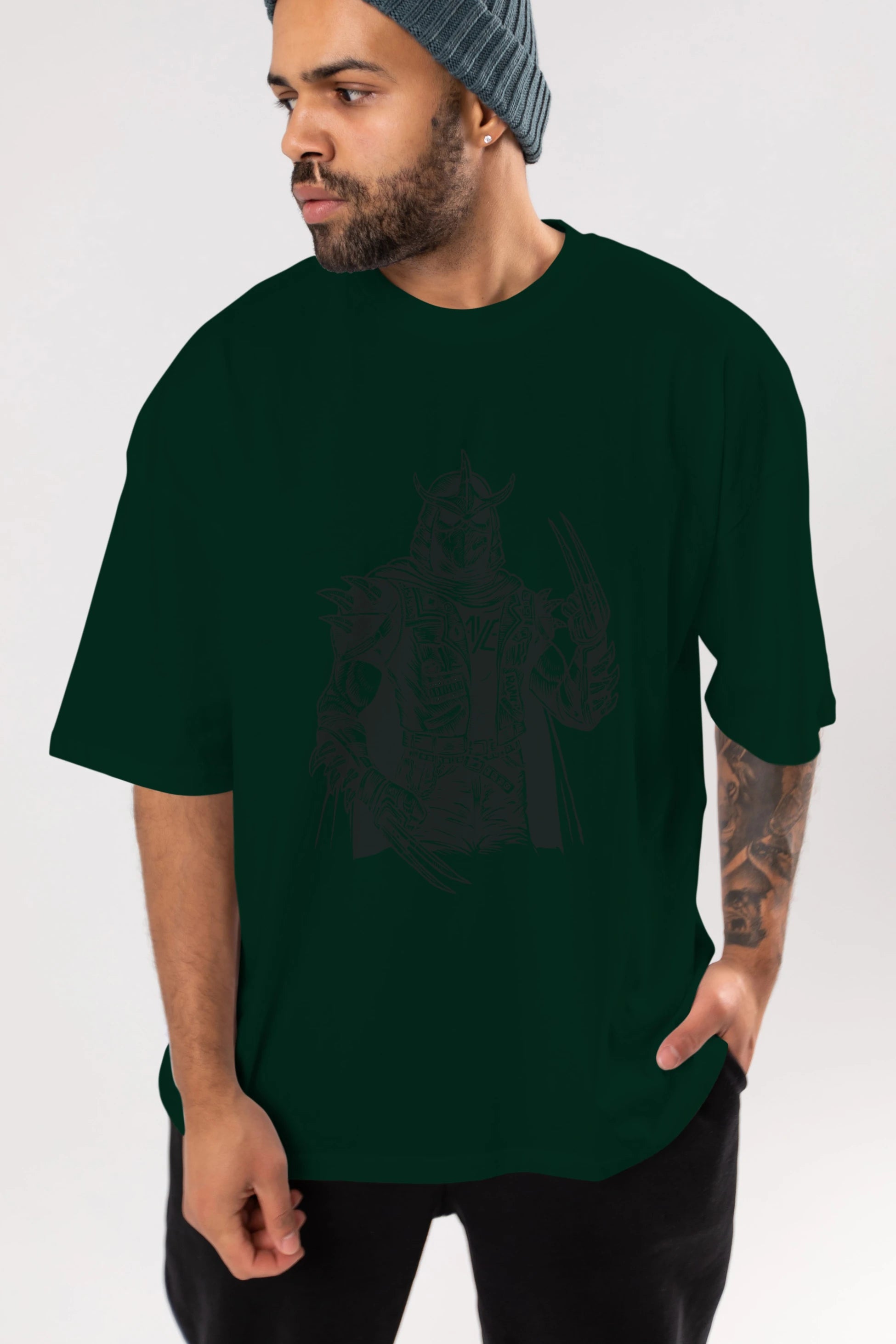Shredder Punk Ön Baskılı Oversize t-shirt Erkek Kadın Unisex %100 Pamuk tişort