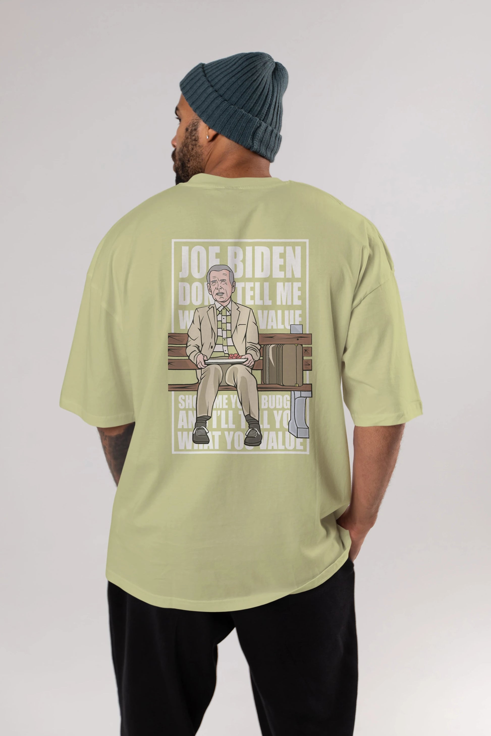 Joe Biden Forest Gump Arka Baskılı Oversize t-shirt Erkek Kadın Unisex %100 Pamuk tişort