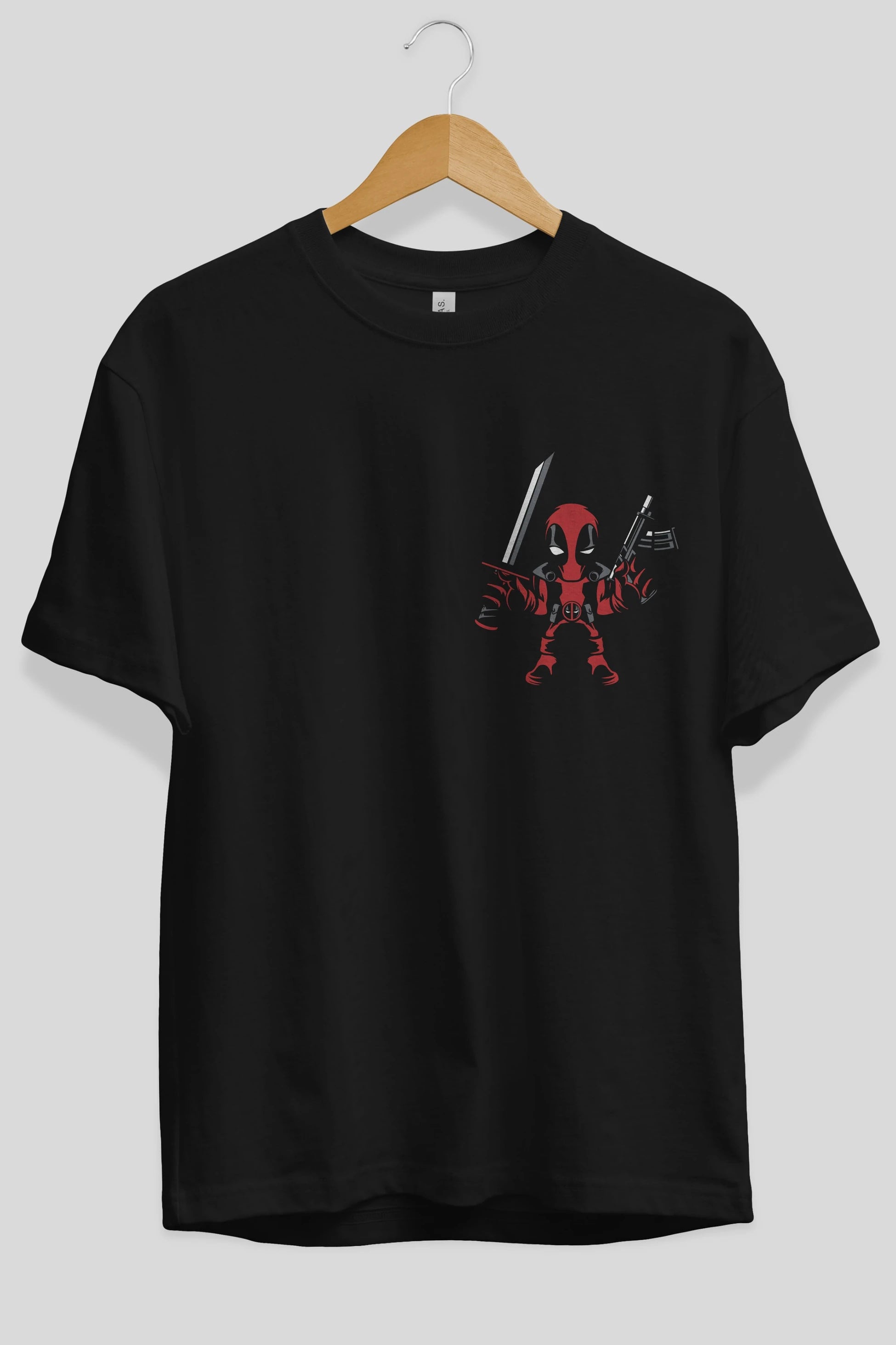 Deadpool (11) Ön Sol Baskılı Oversize t-shirt Erkek Kadın Unisex %100 Pamuk Bisiklet Yaka tişort