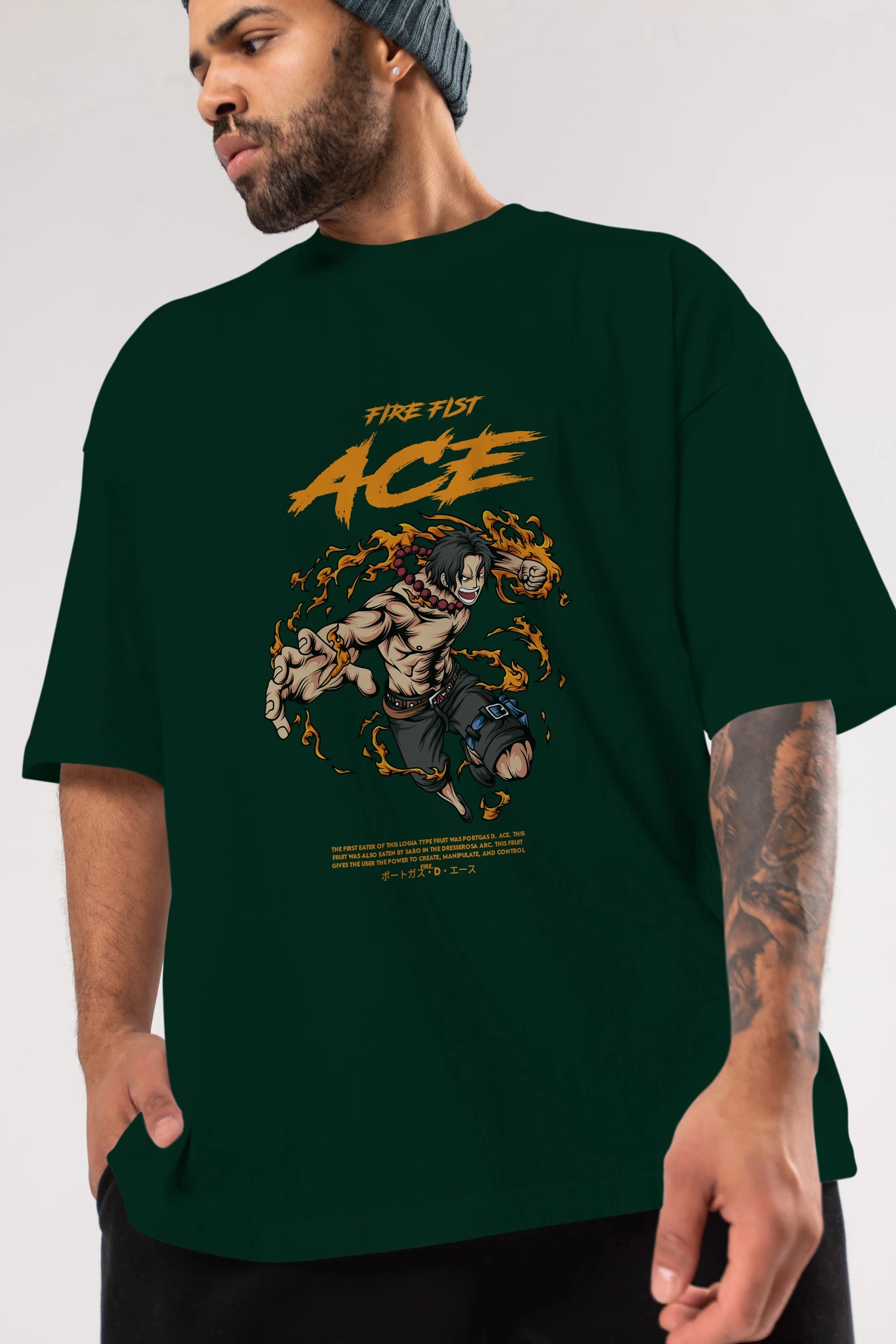 Fire Fist Ace Anime Ön Baskılı Oversize t-shirt %100 pamuk Erkek Kadın Unisex