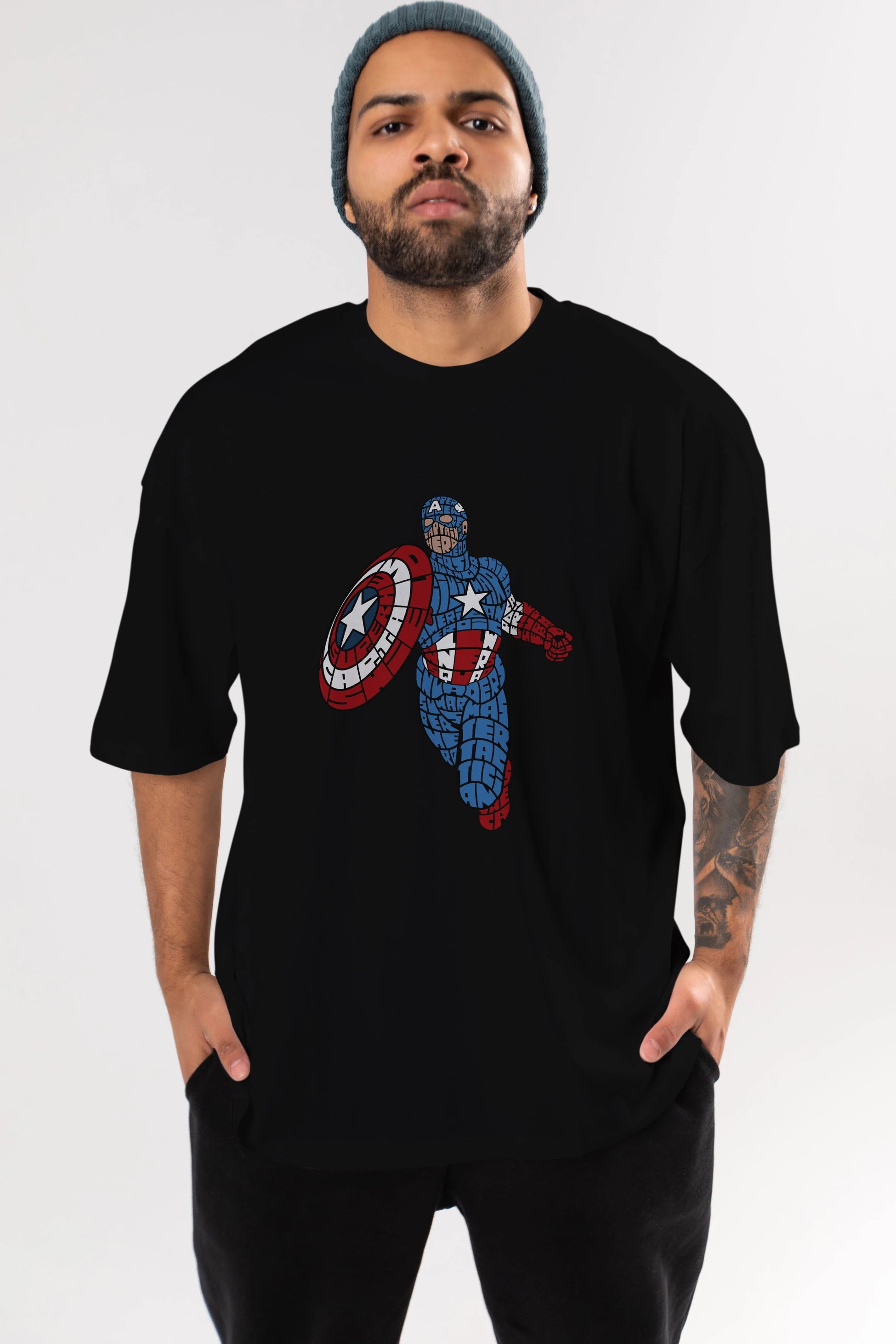 Star and Stripes Hero Ön Baskılı Oversize t-shirt %100 pamuk Erkek Kadın Unisex