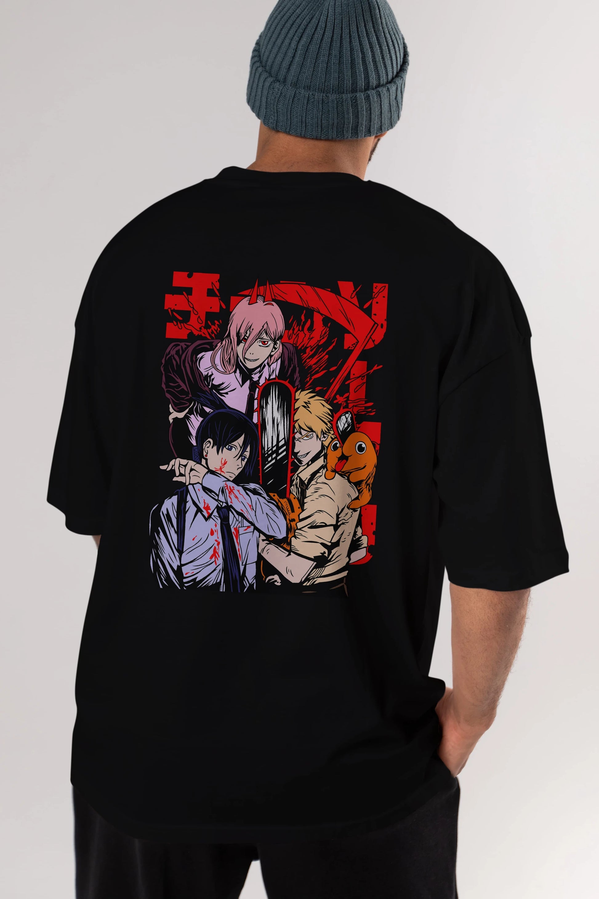 CHAINSAWMAN CREW Anime Arka Baskılı Oversize t-shirt Erkek Kadın Unisex