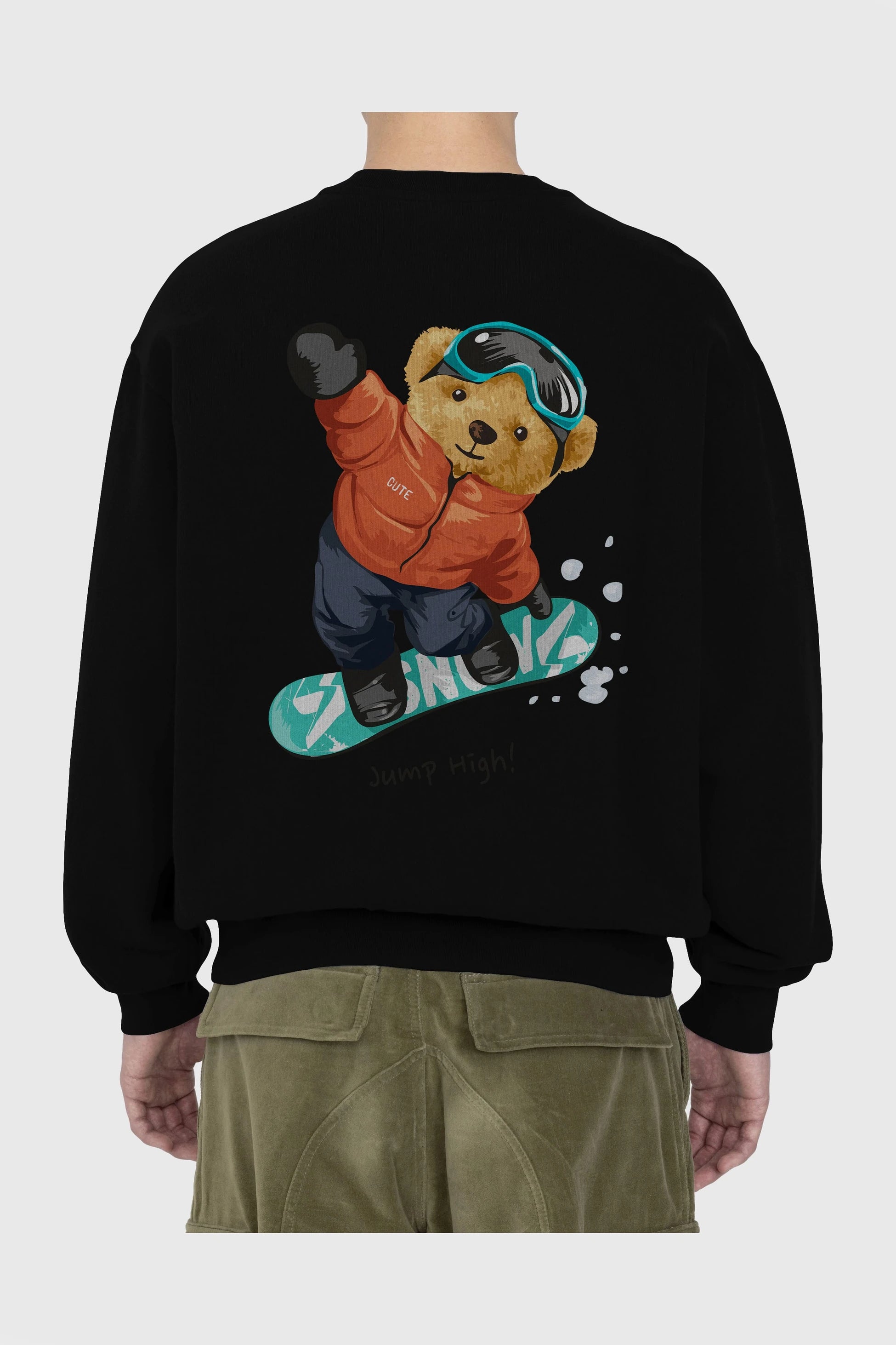 Teddy Bear Jump High Arka Baskılı Oversize Sweatshirt Erkek Kadın Unisex